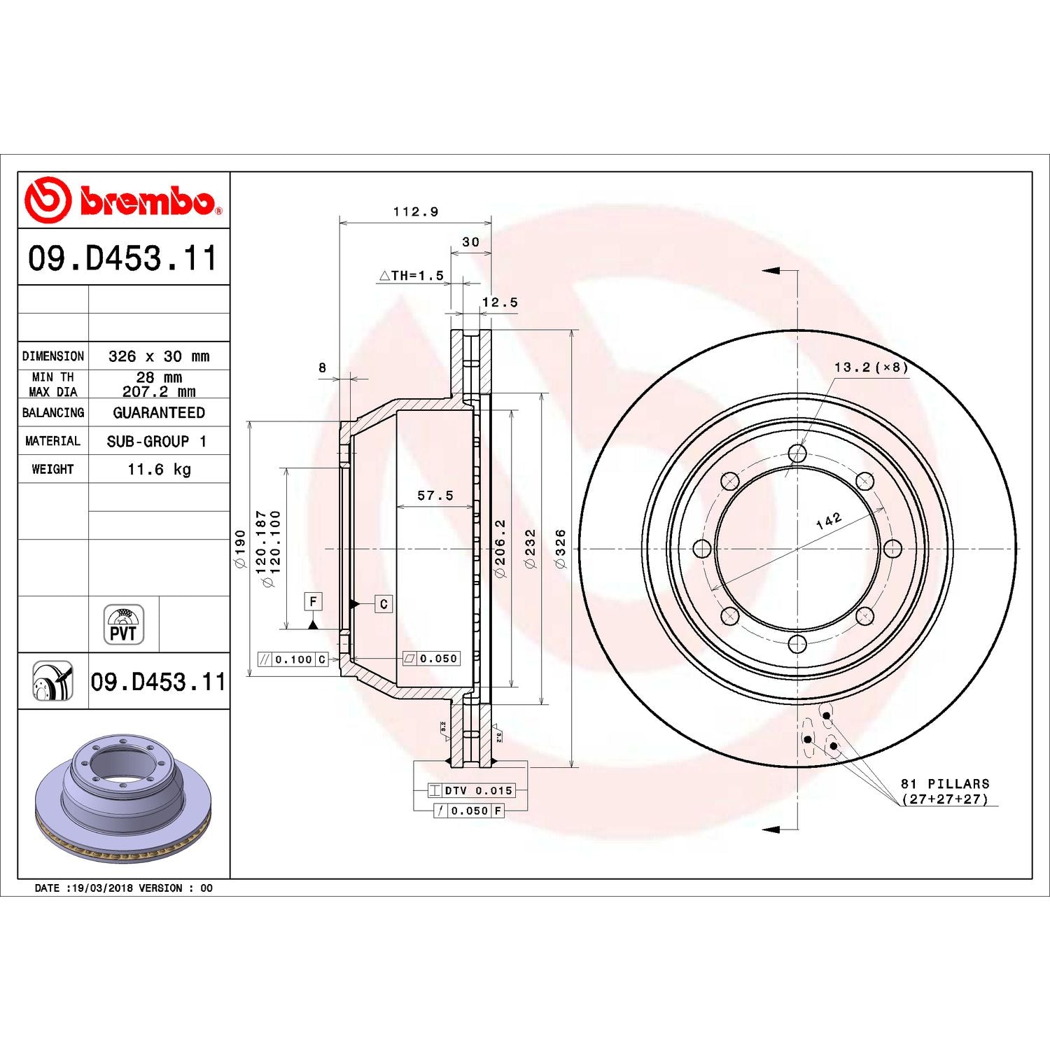 PRIME Rear Disc Brake Rotor - 09.D453.10_06