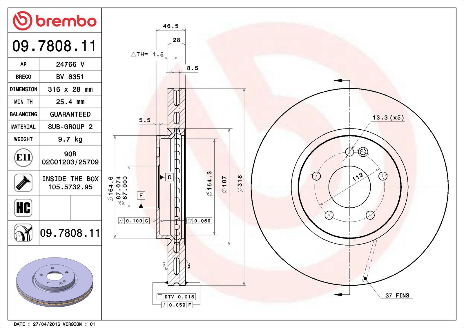 PRIME UV Coated Front Disc Brake Rotor - 09.7808.11_02