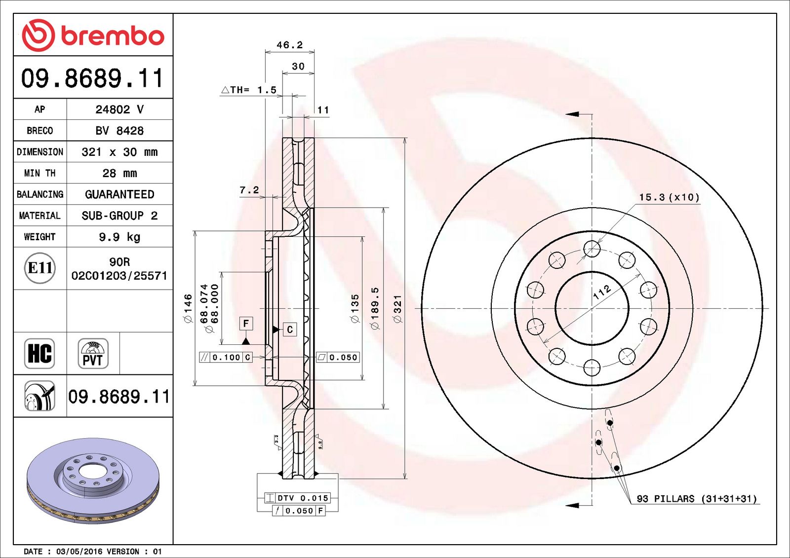 PRIME UV Coated Front Disc Brake Rotor - 09.8689.11_01
