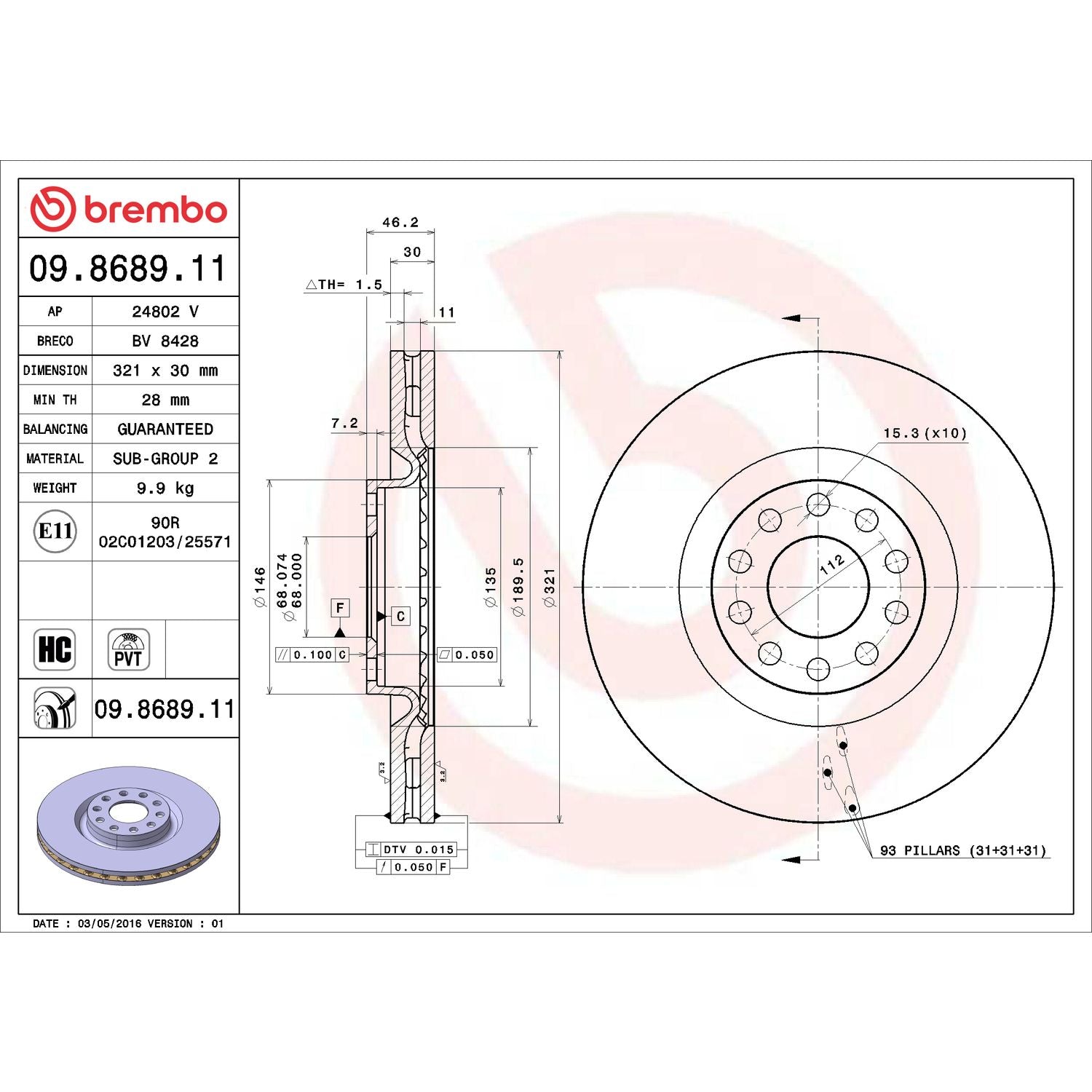 PRIME UV Coated Front Disc Brake Rotor - 09.8689.11_02