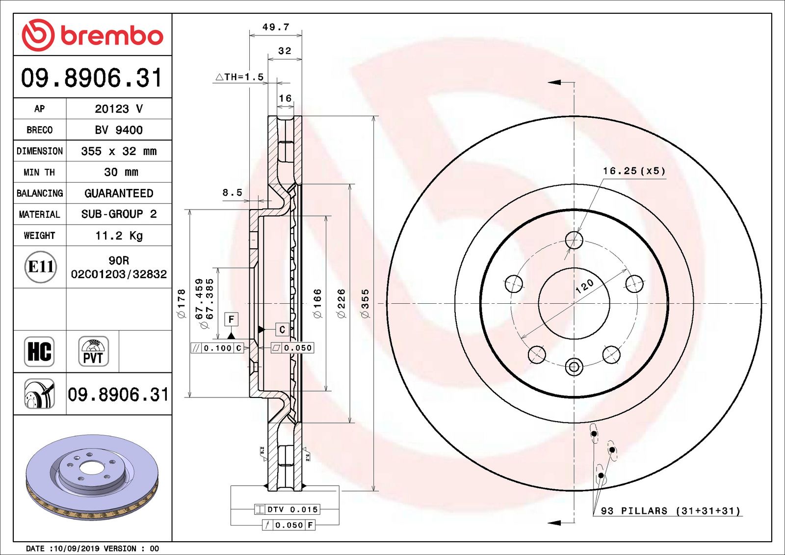 PRIME UV Coated Front Disc Brake Rotor - 09.8906.31_06