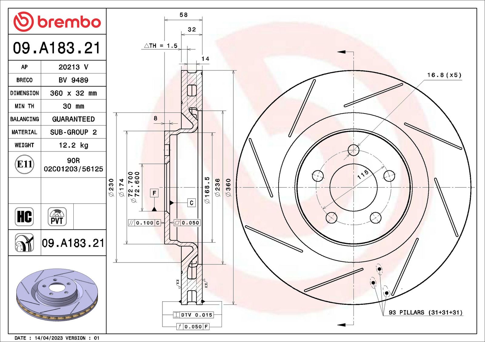 PRIME UV Coated Front Disc Brake Rotor - 09.A183.21_01