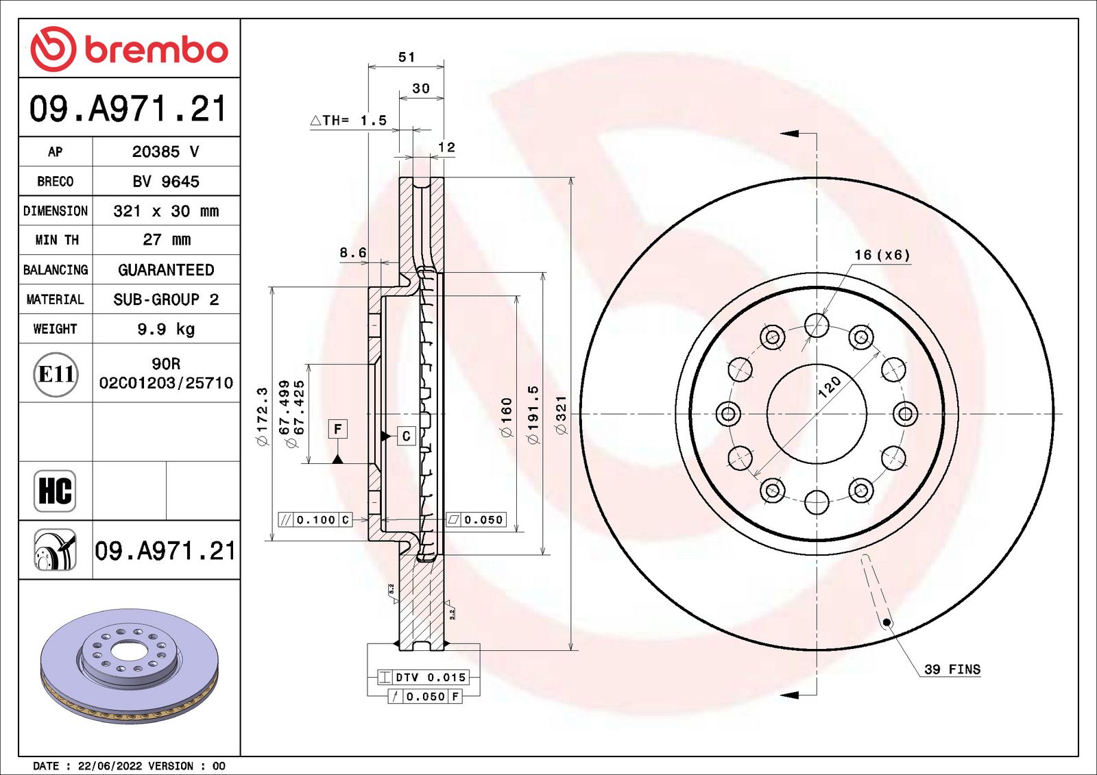 PRIME UV Coated Front Disc Brake Rotor - 09.A971.21_01