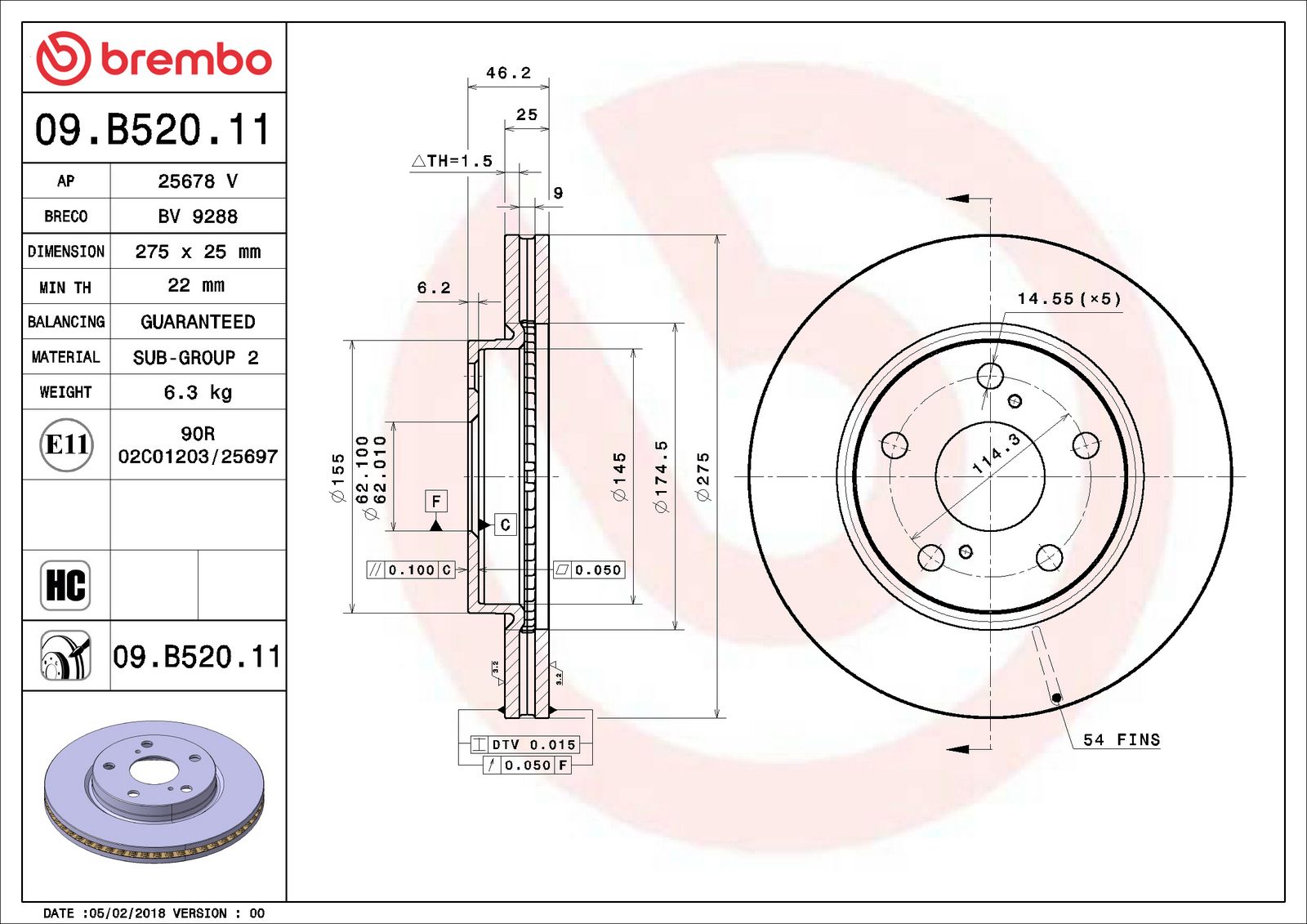 PRIME UV Coated Front Disc Brake Rotor - 09.B520.11_06