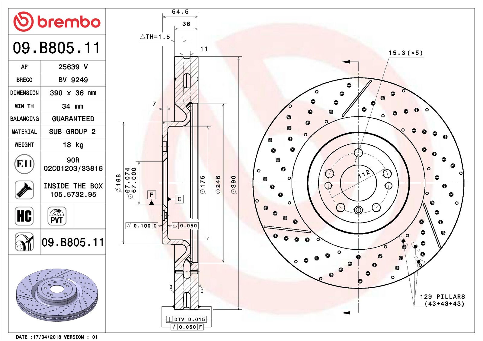 PRIME UV Coated Front Disc Brake Rotor - 09.B805.11_06