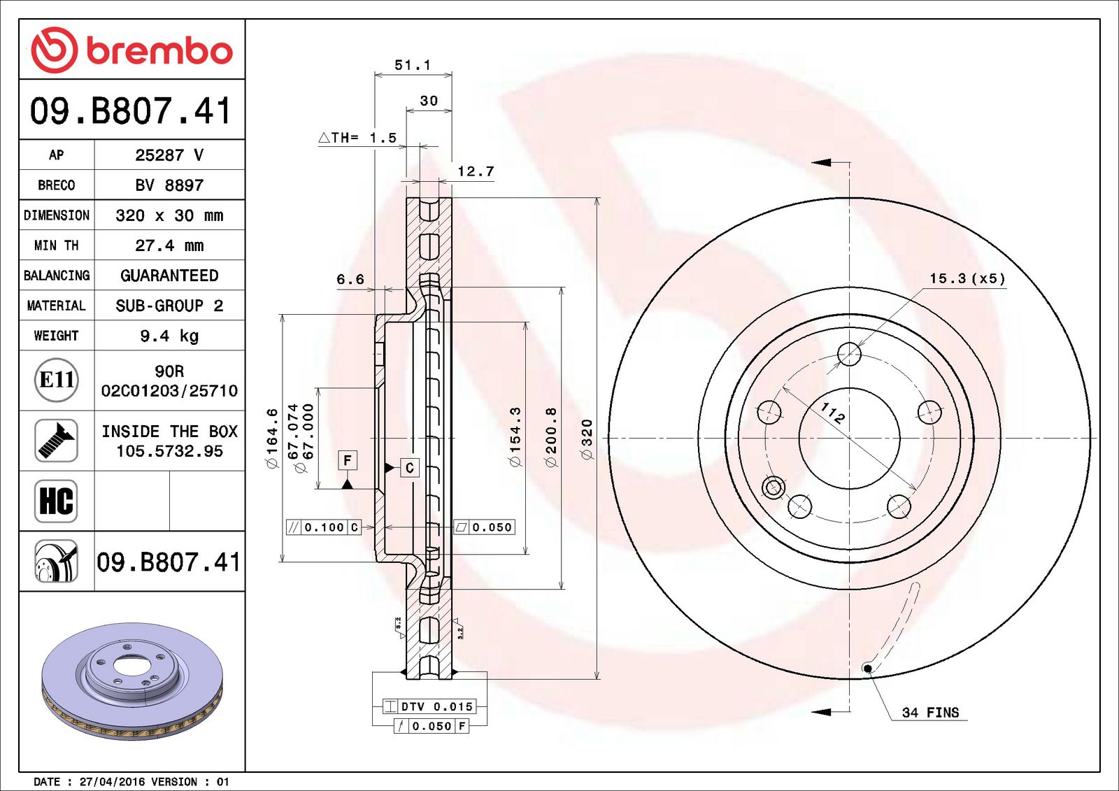PRIME UV Coated Front Disc Brake Rotor - 09.B807.41_07