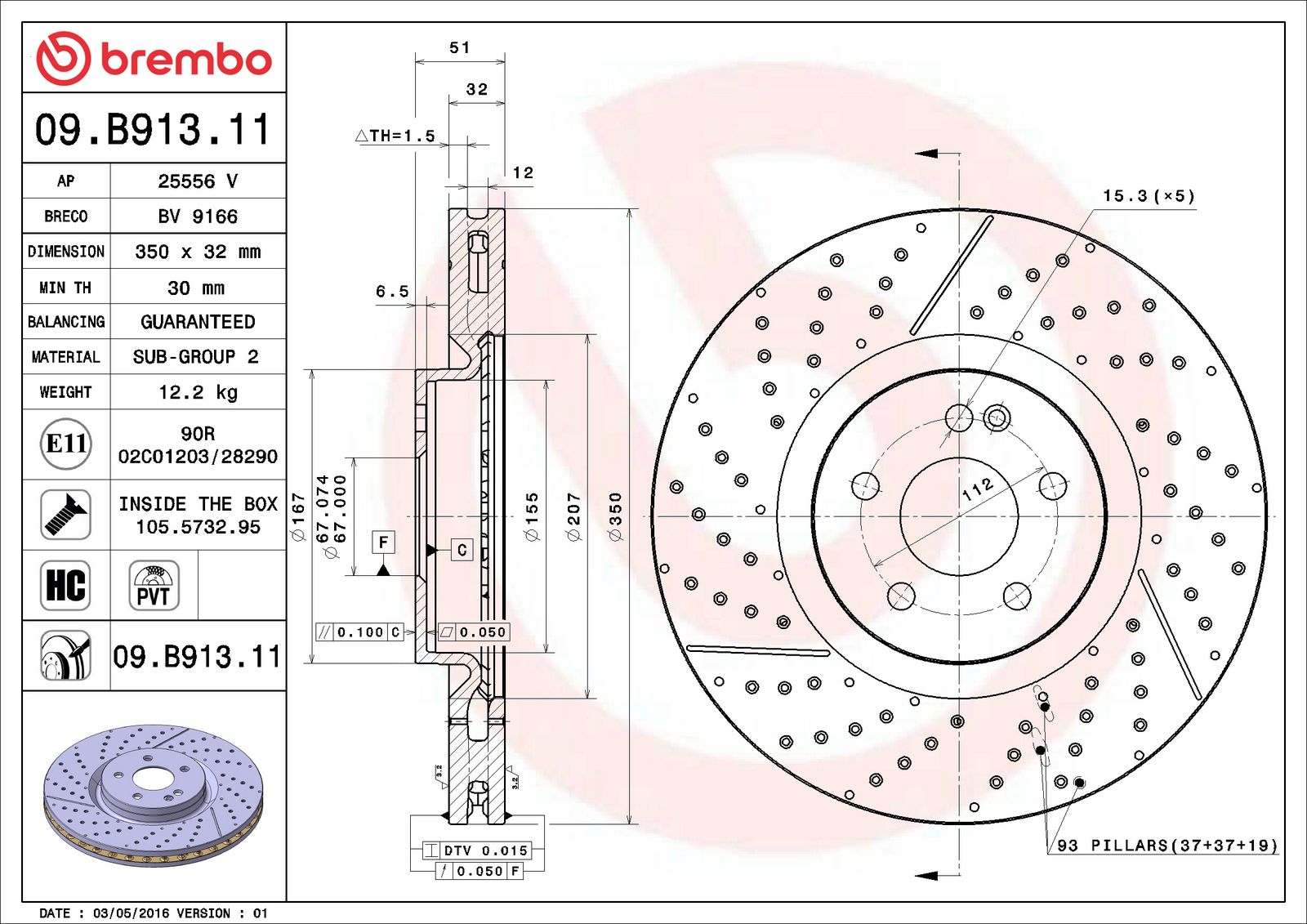 PRIME UV Coated Front Disc Brake Rotor - 09.B913.11_06