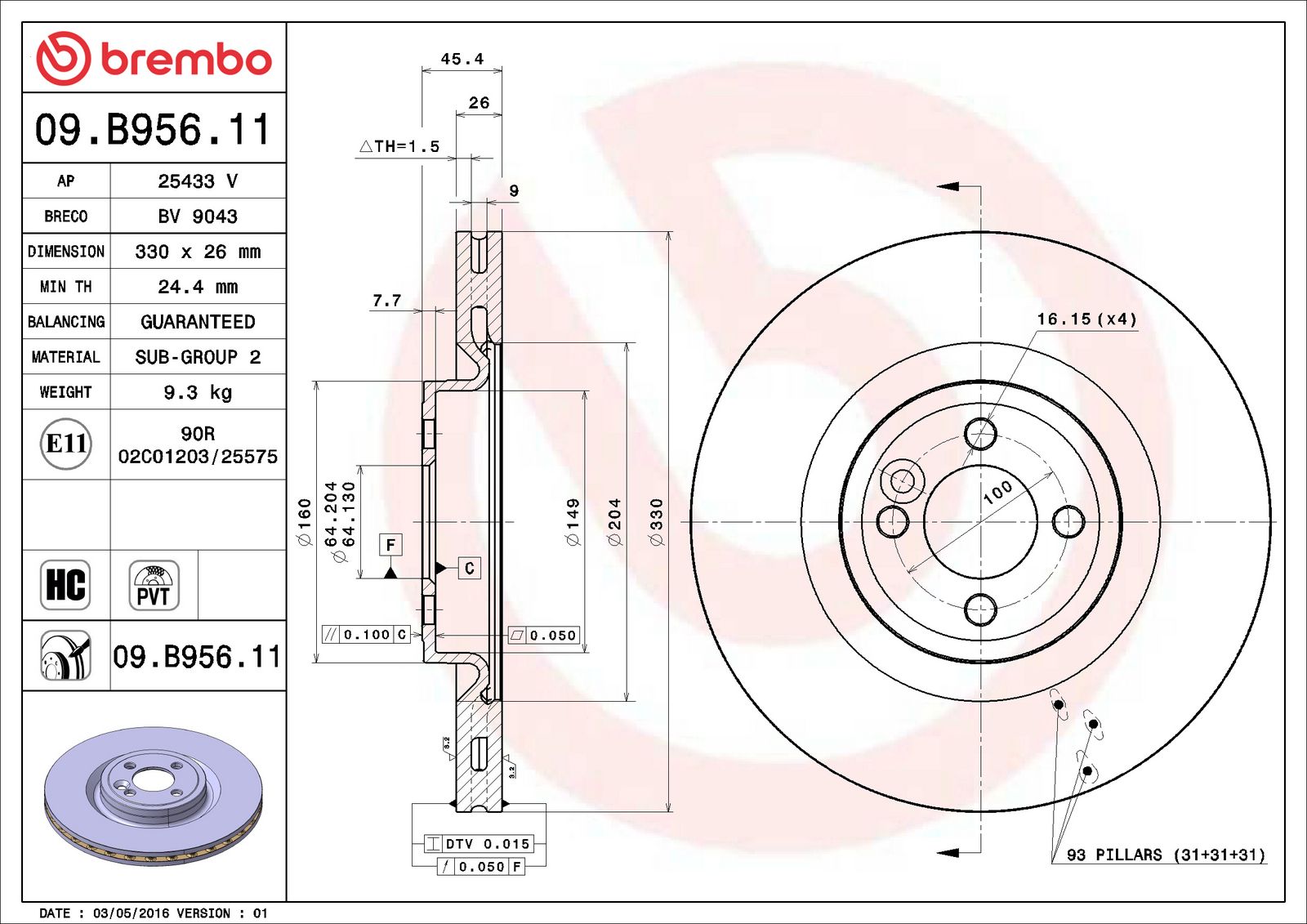 PRIME UV Coated Front Disc Brake Rotor - 09.B956.11_06