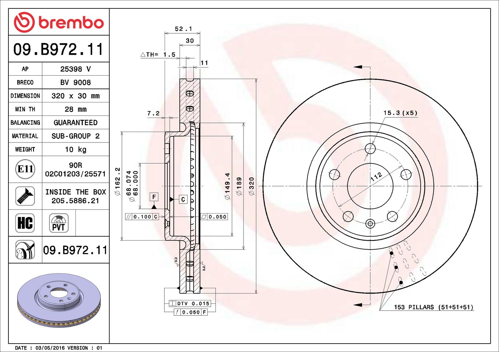 PRIME UV Coated Front Disc Brake Rotor - 09.B972.11_07