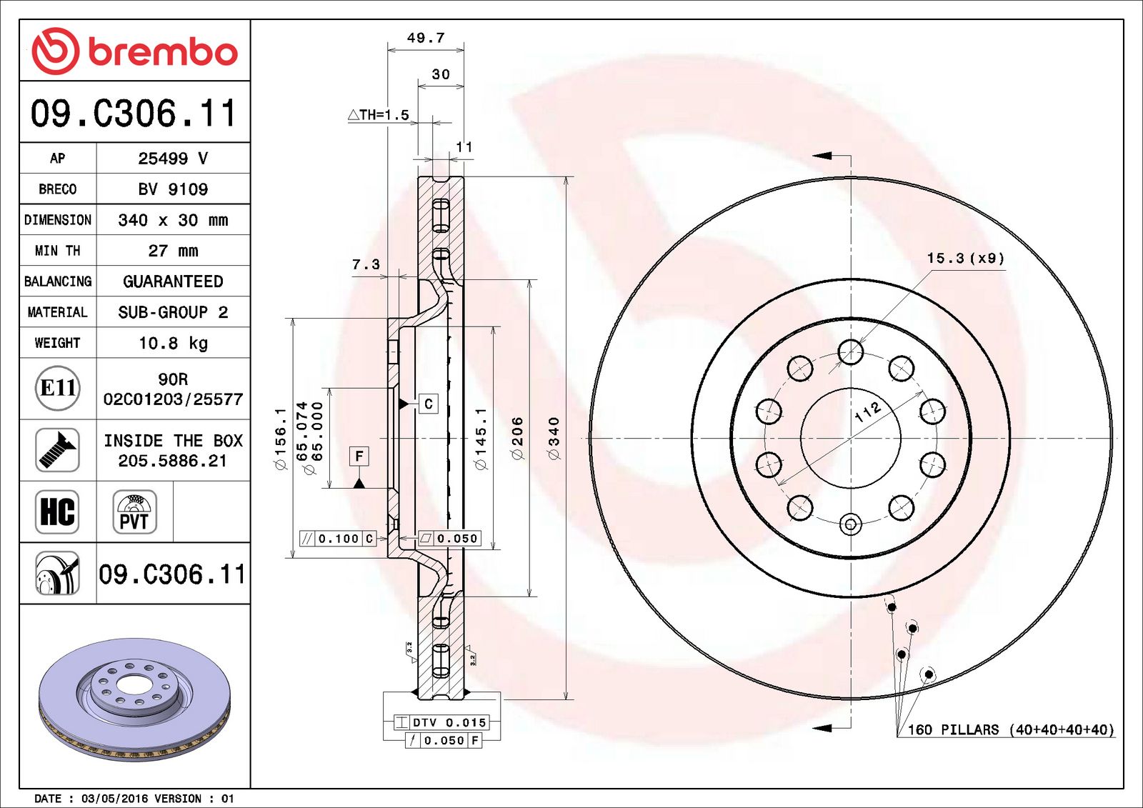 PRIME UV Coated Front Disc Brake Rotor - 09.C306.11_07