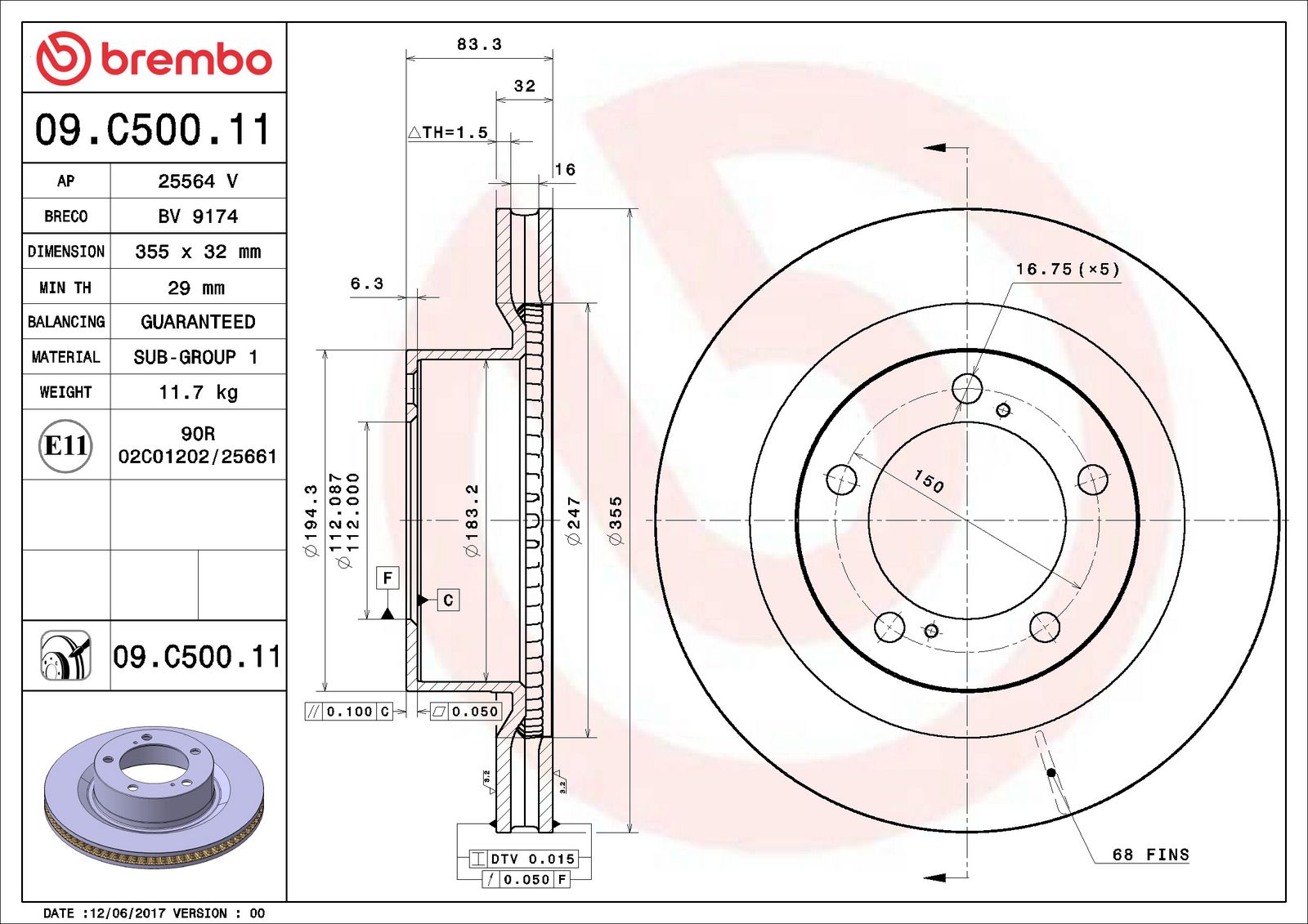 PRIME UV Coated Front Disc Brake Rotor - 09.C500.11_06