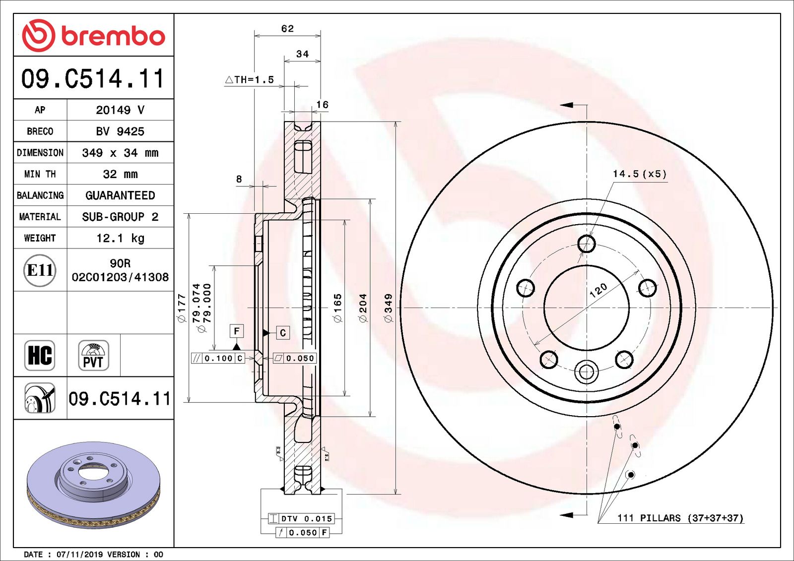 PRIME UV Coated Front Disc Brake Rotor - 09.C514.11_06