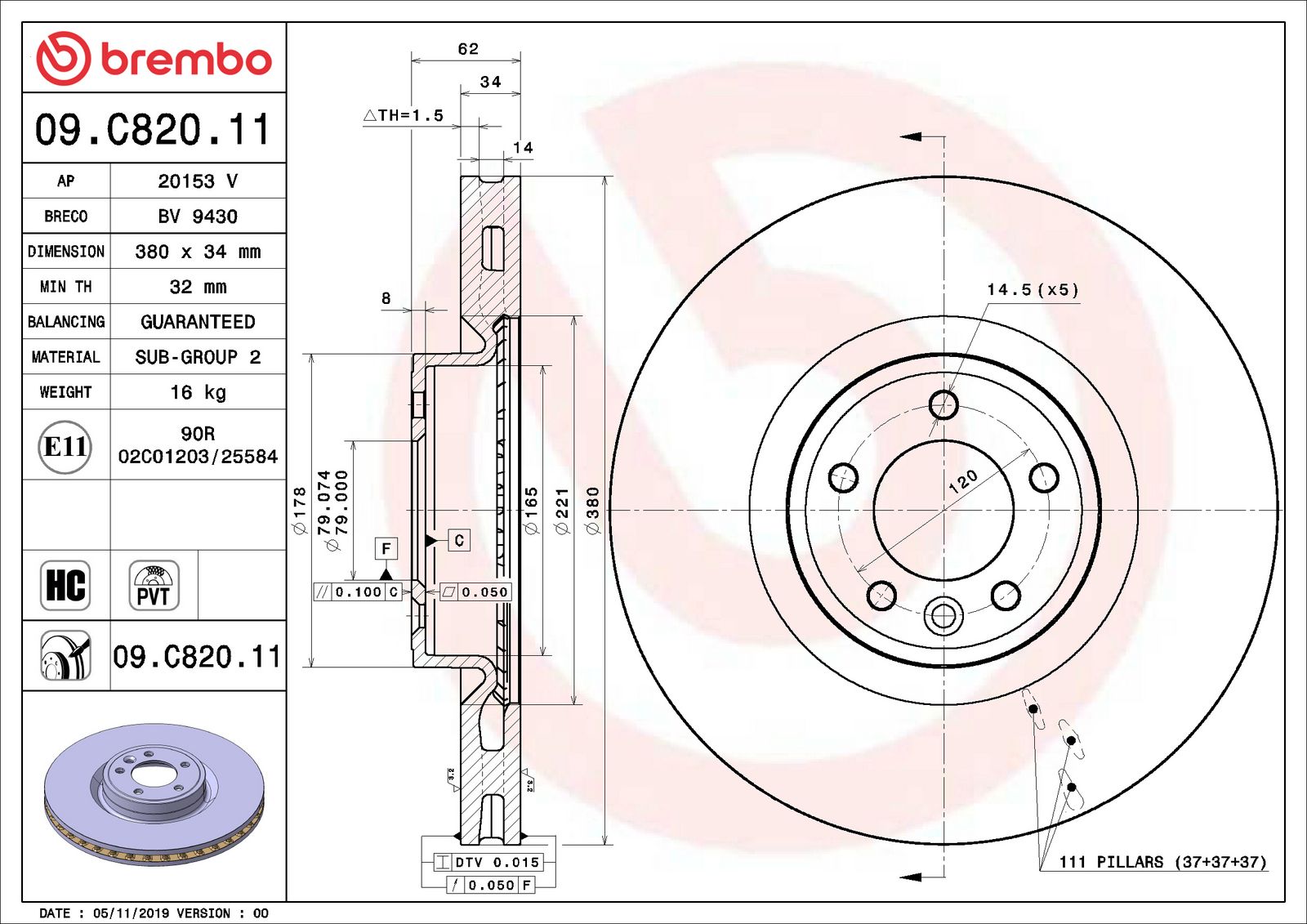 PRIME UV Coated Front Disc Brake Rotor - 09.C820.11_06