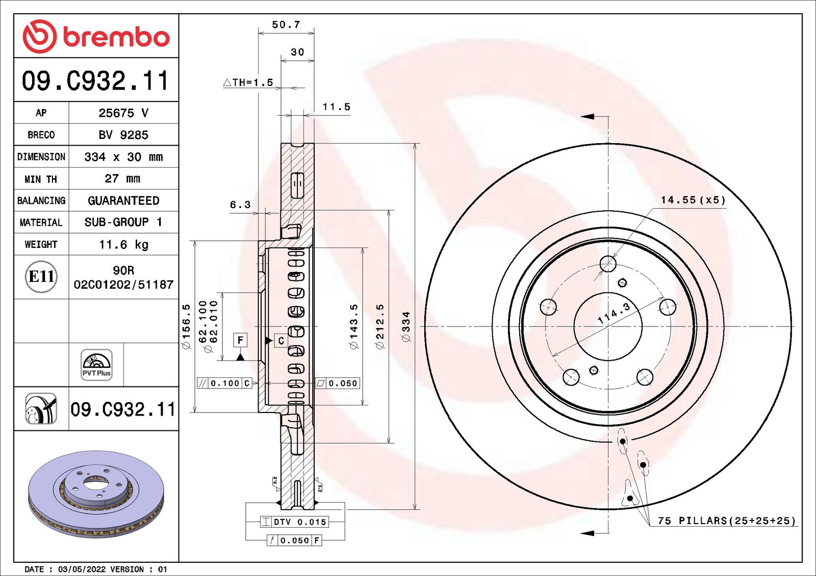 PRIME UV Coated Front Disc Brake Rotor - 09.C932.11_02
