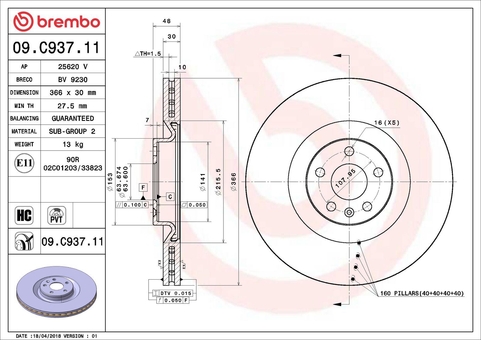 PRIME UV Coated Front Disc Brake Rotor - 09.C937.11_06