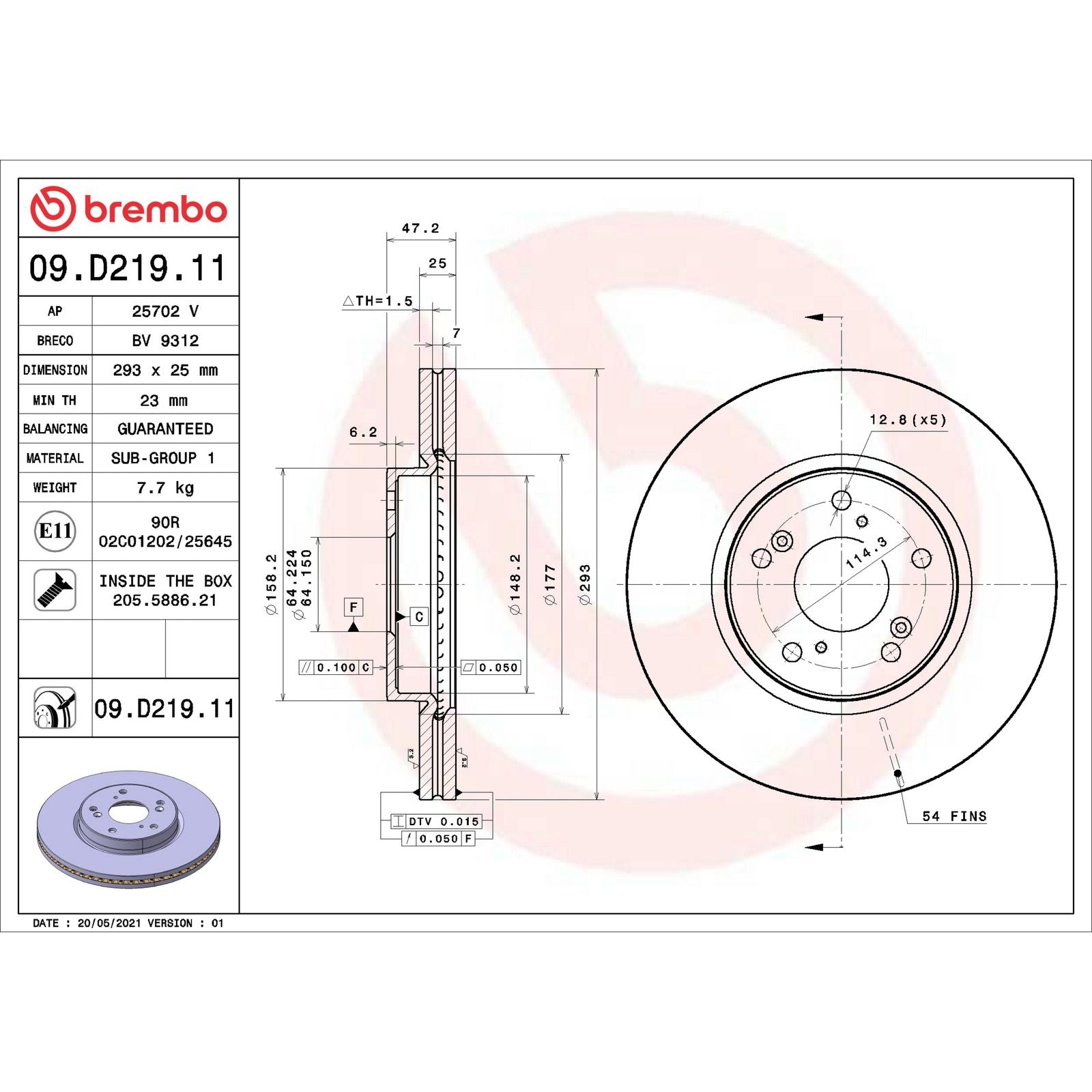 PRIME UV Coated Front Disc Brake Rotor - 09.D219.11_06