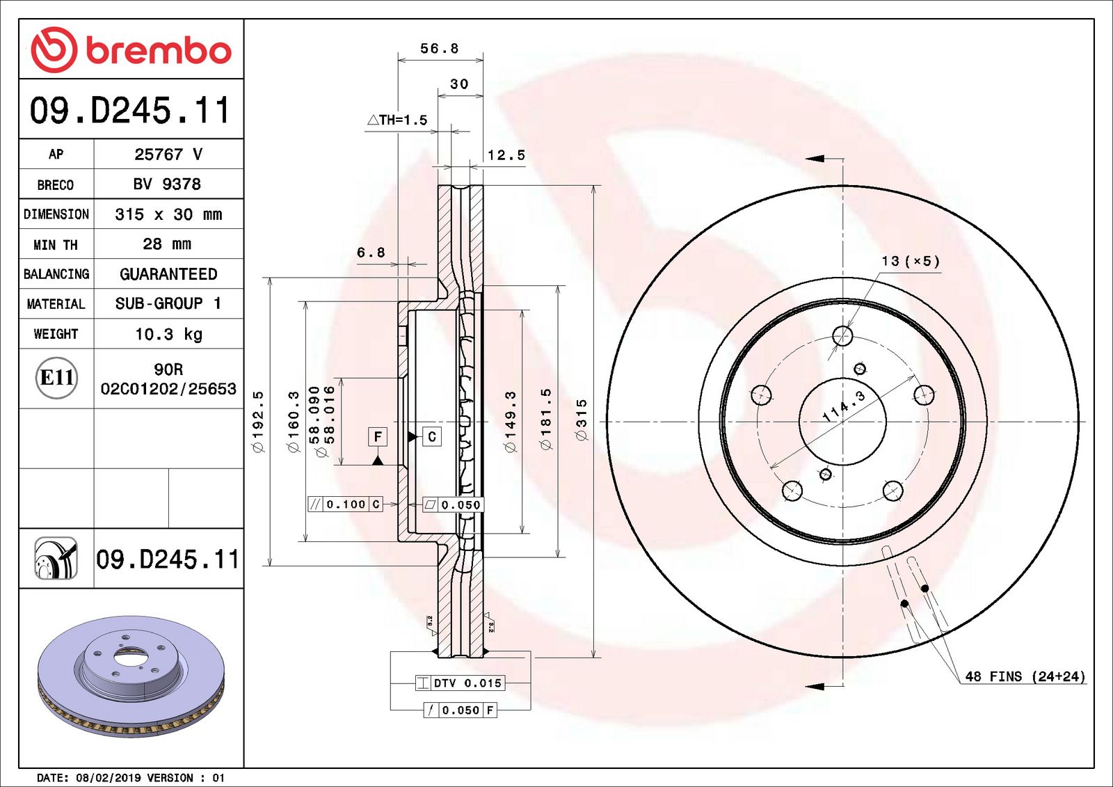 PRIME UV Coated Front Disc Brake Rotor - 09.D245.11_06