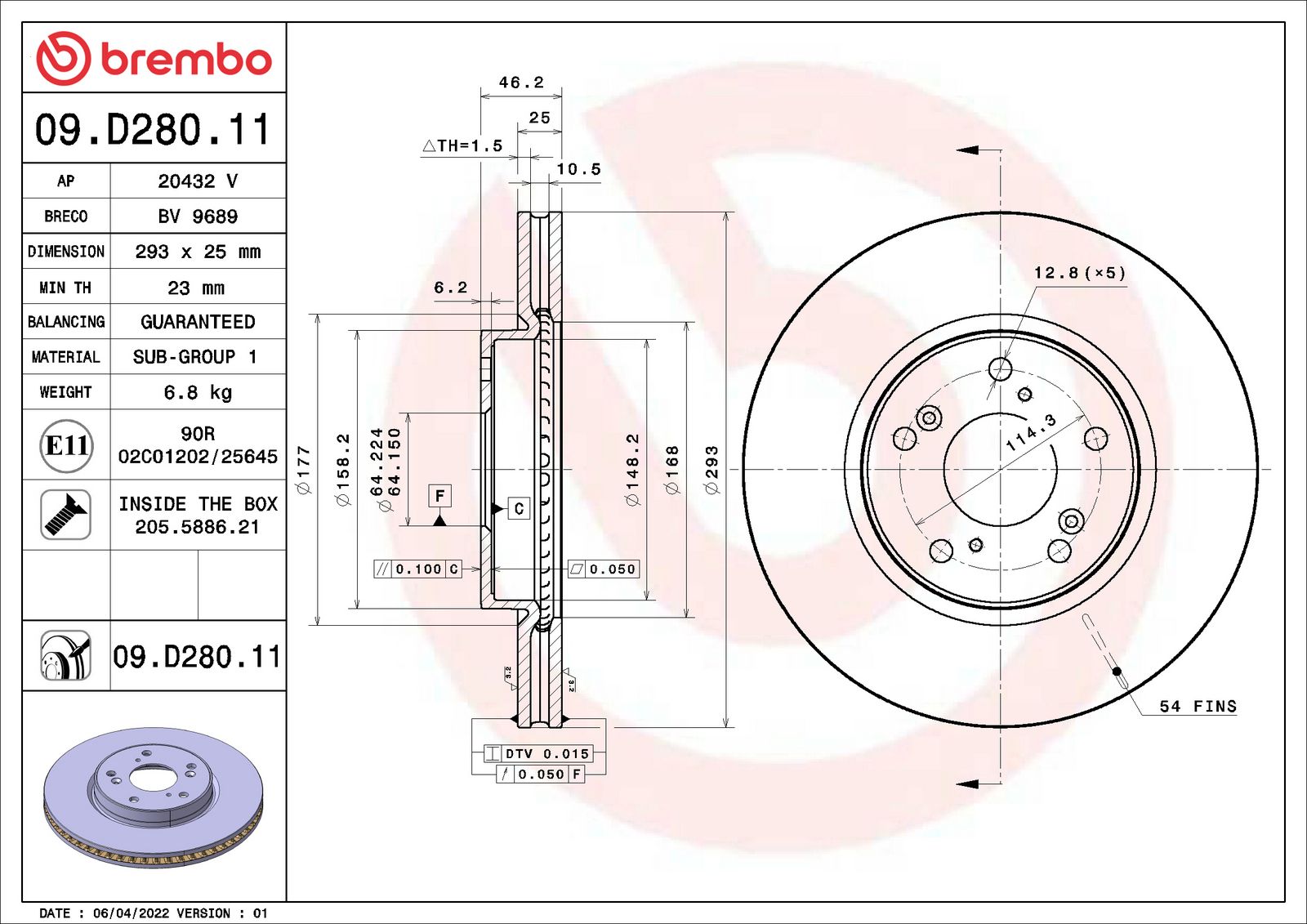 PRIME UV Coated Front Disc Brake Rotor - 09.D280.11_06