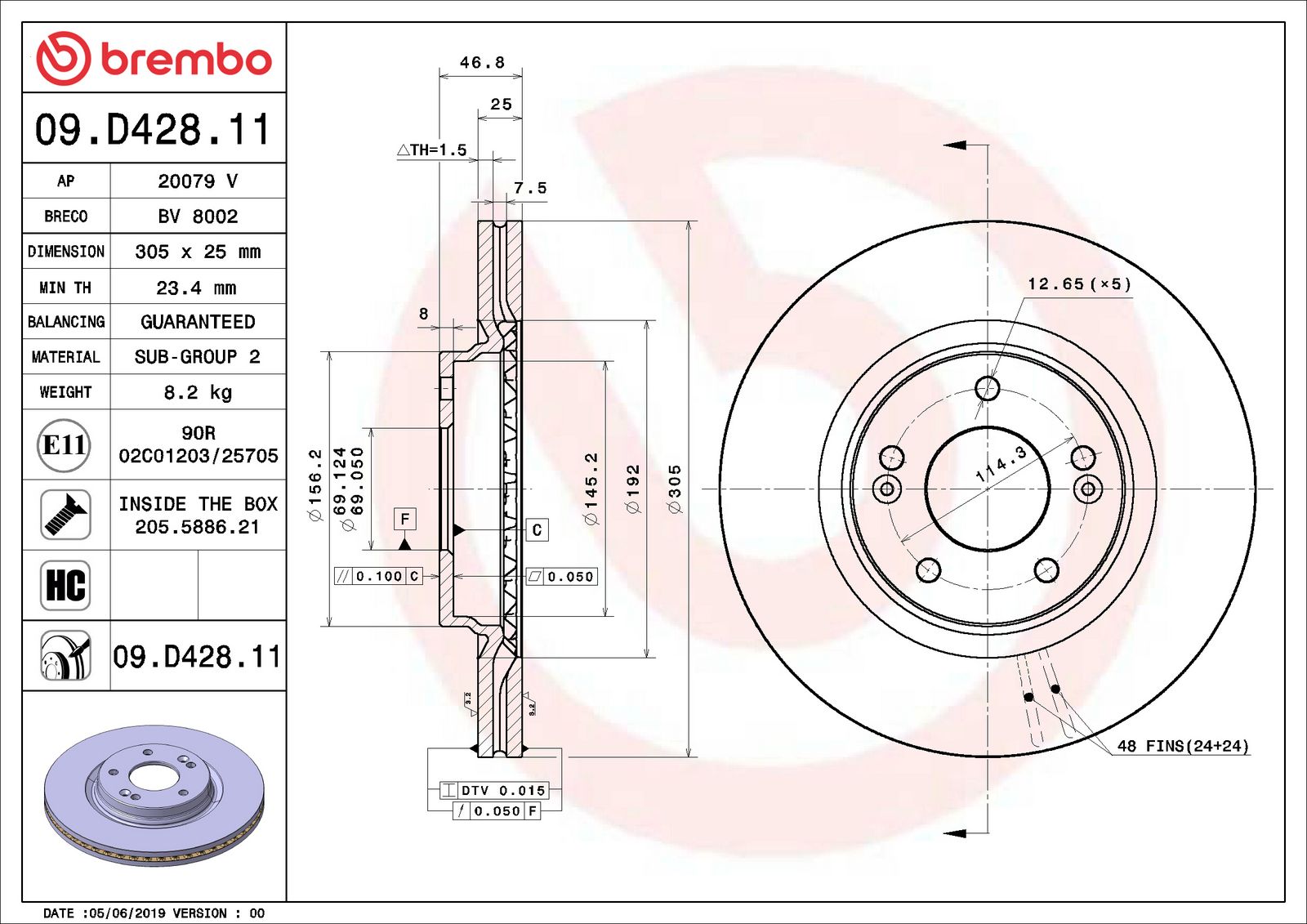 PRIME UV Coated Front Disc Brake Rotor - 09.D428.11_07