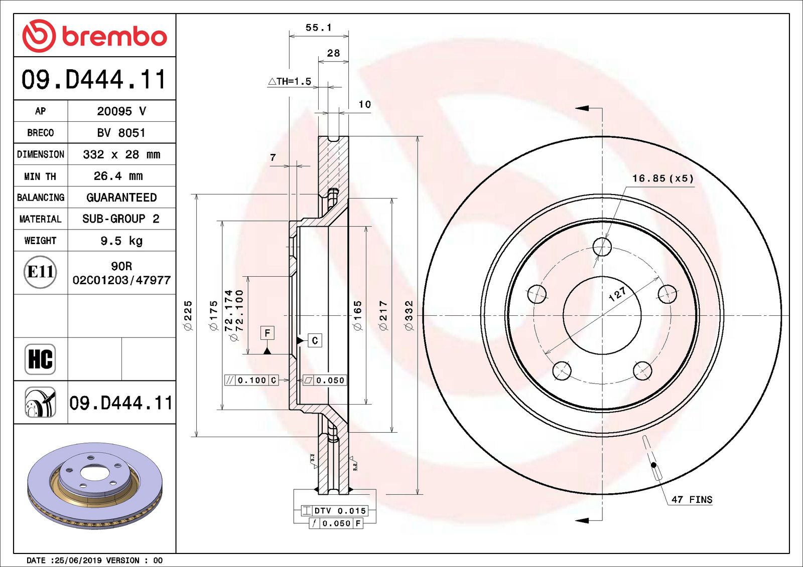 PRIME UV Coated Front Disc Brake Rotor - 09.D444.11_06