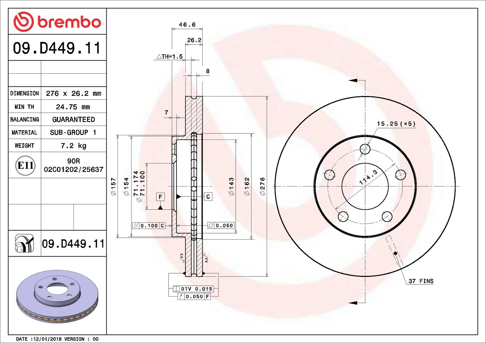 PRIME UV Coated Front Disc Brake Rotor - 09.D449.11_06