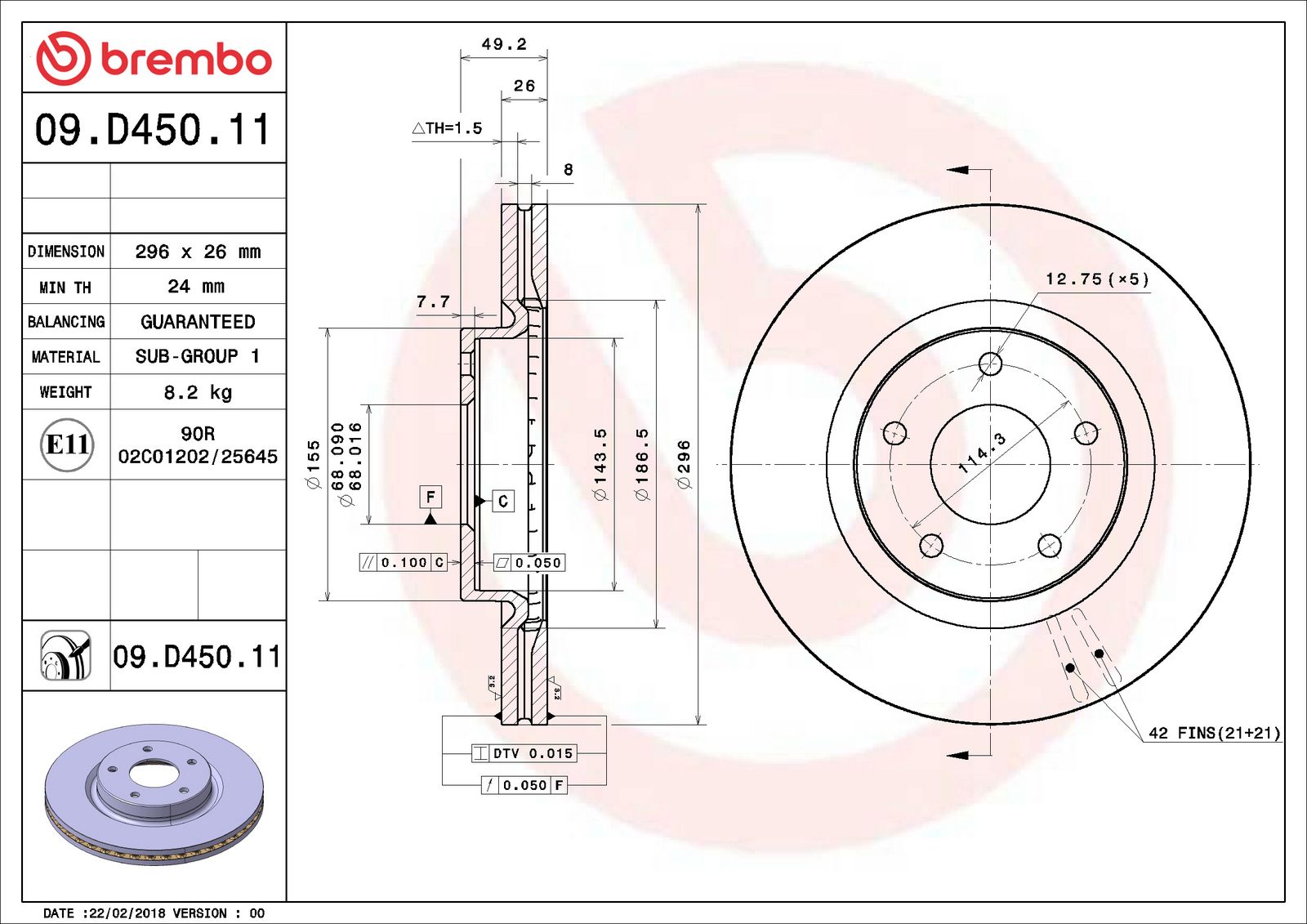 PRIME UV Coated Front Disc Brake Rotor - 09.D450.11_06