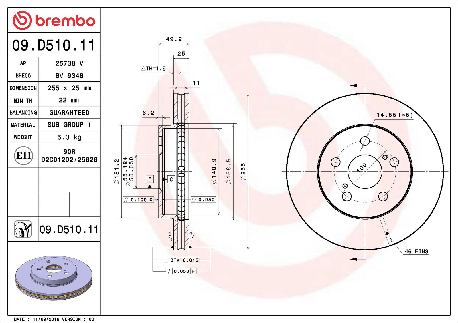 PRIME UV Coated Front Disc Brake Rotor - 09.D510.11_06