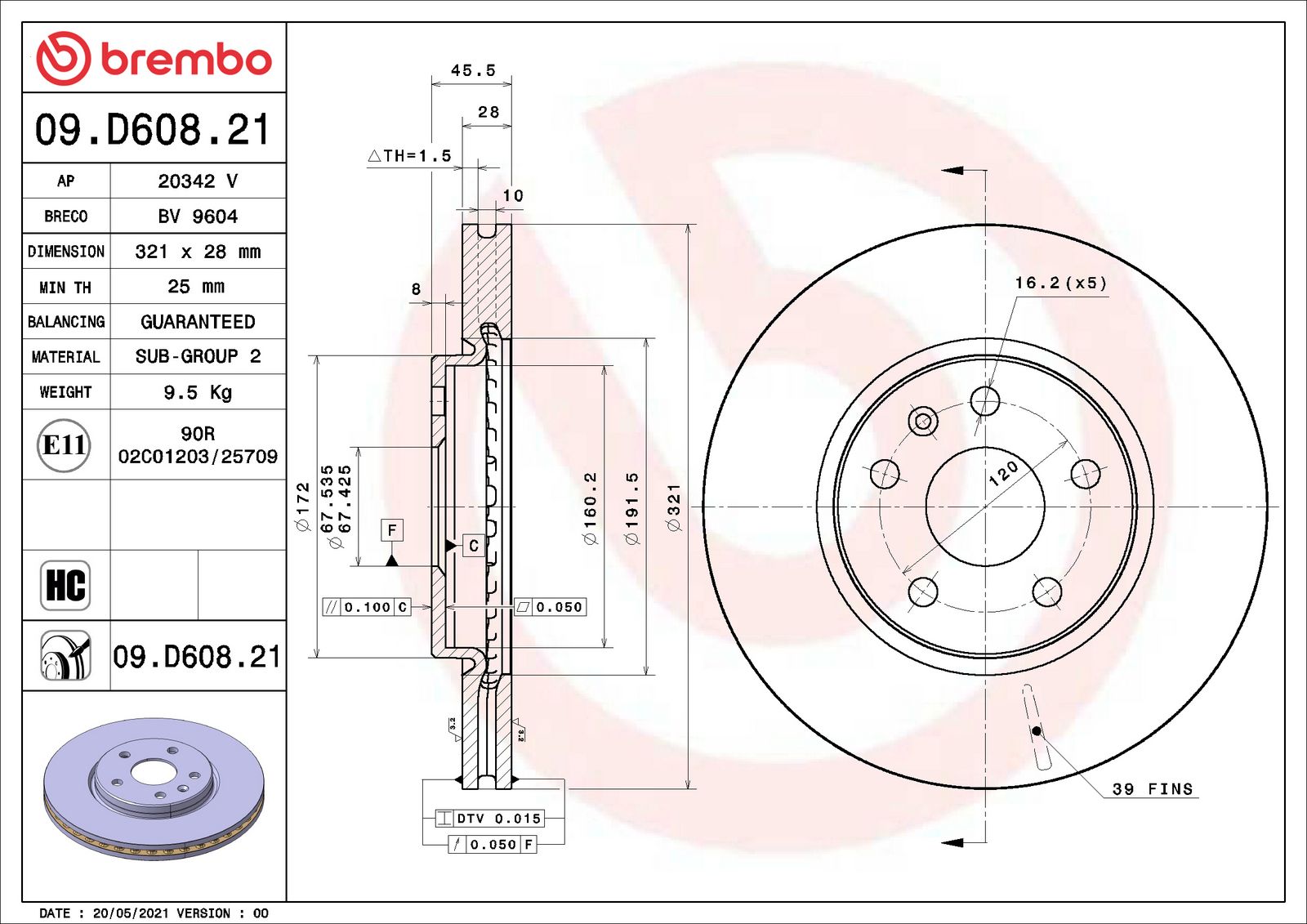 PRIME UV Coated Front Disc Brake Rotor - 09.D608.21_01