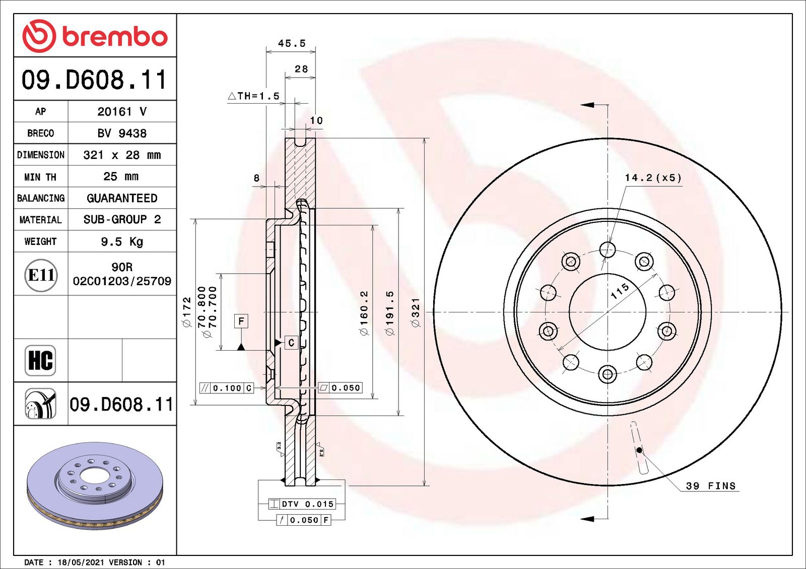 PRIME UV Coated Front Disc Brake Rotor - 09.D608.11_06