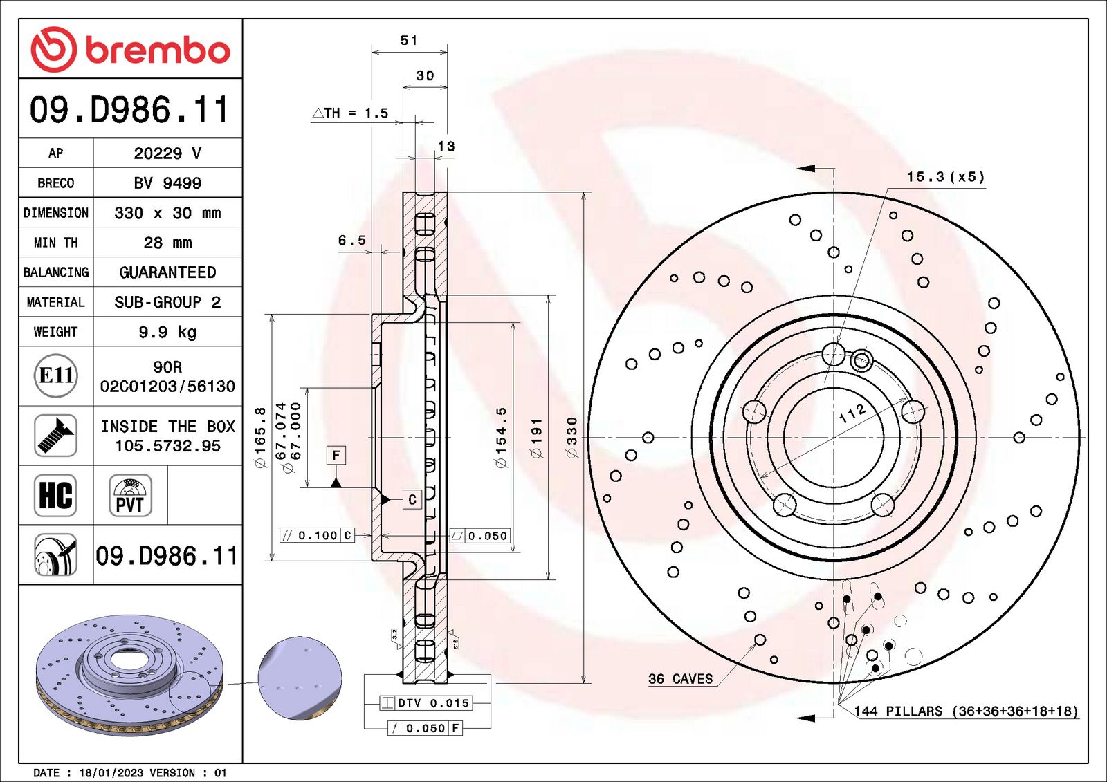 PRIME UV Coated Front Disc Brake Rotor - 09.D986.11_01
