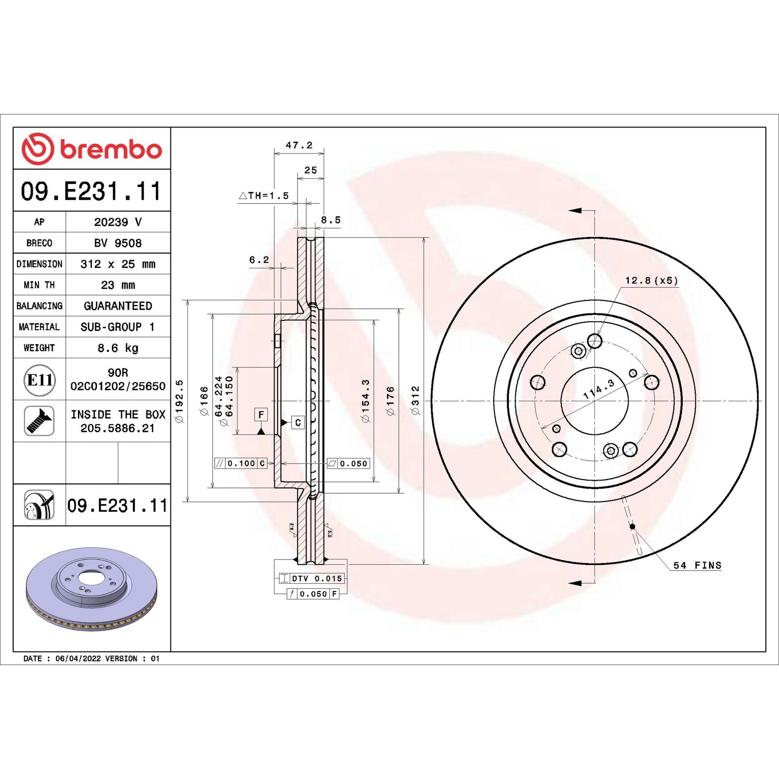 PRIME UV Coated Front Disc Brake Rotor - 09.E231.11_02