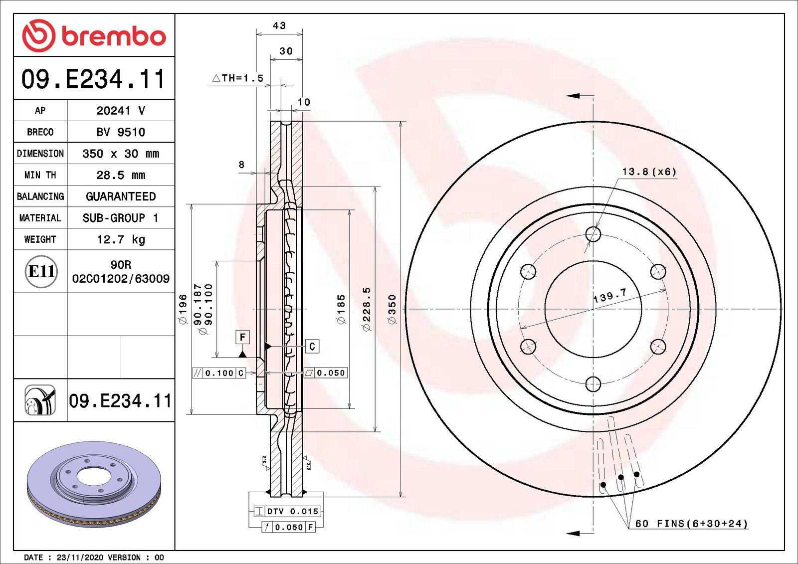 PRIME UV Coated Front Disc Brake Rotor - 09.E234.11_01