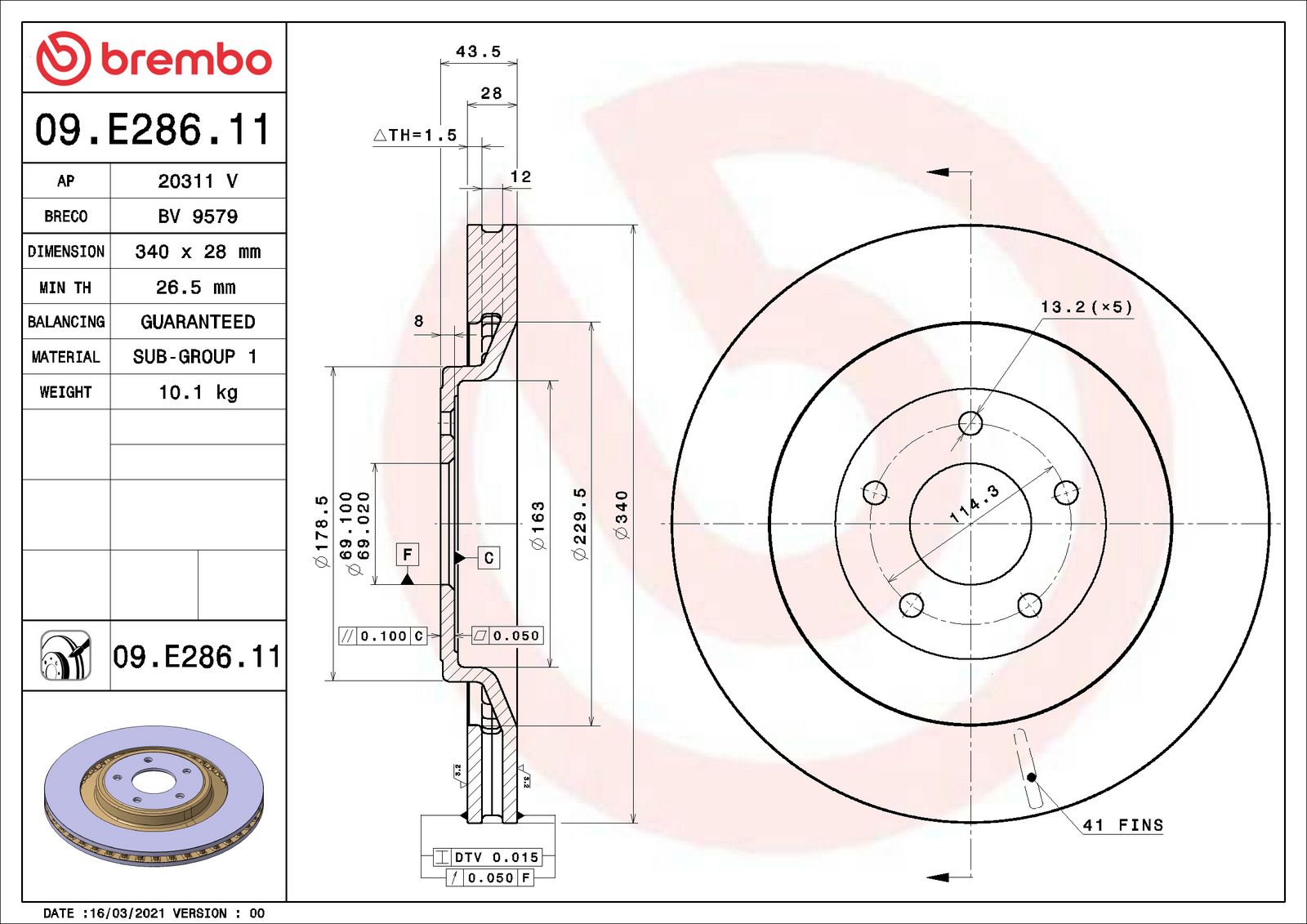 PRIME UV Coated Front Disc Brake Rotor - 09.E286.11_01