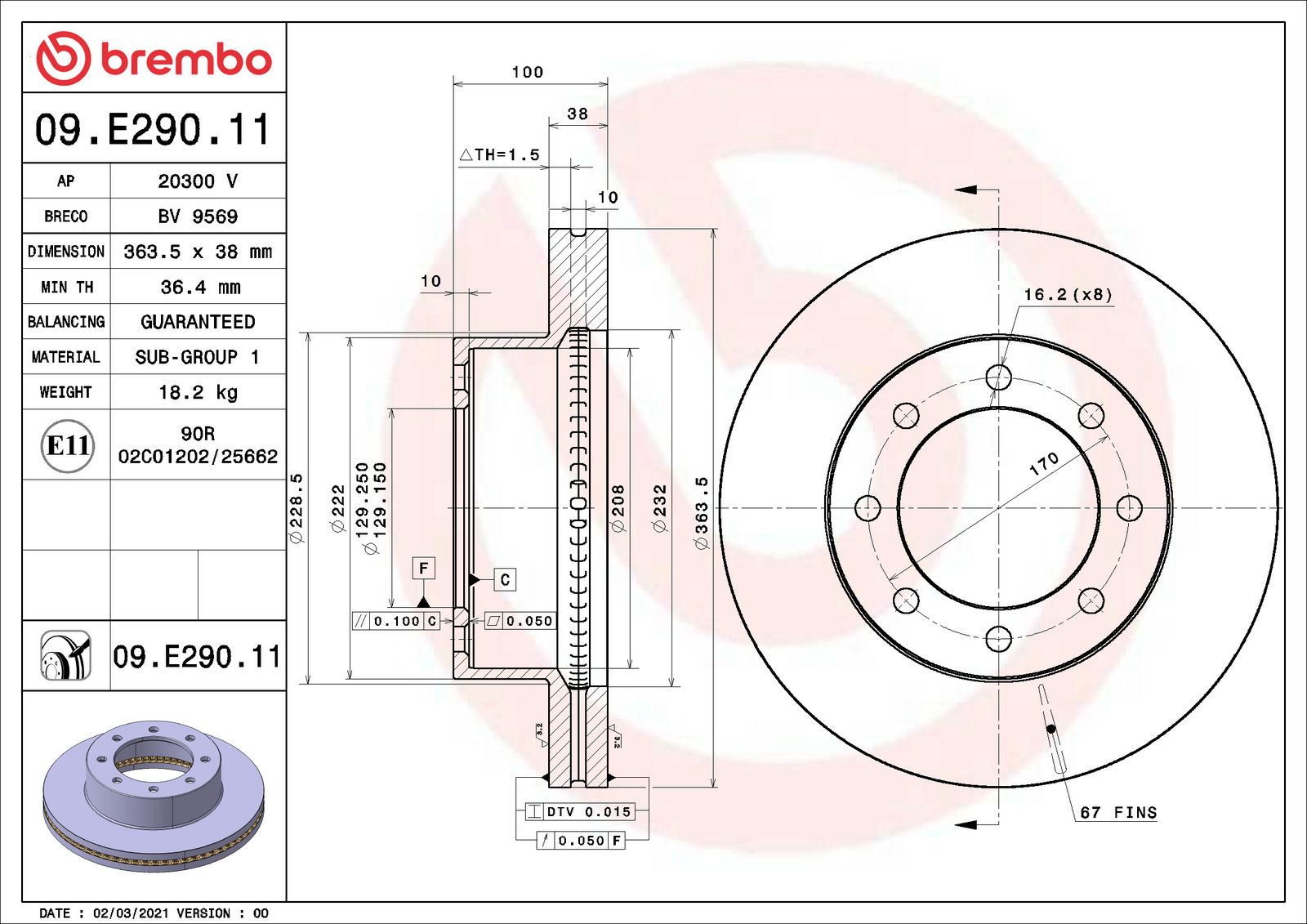 PRIME UV Coated Front Disc Brake Rotor - 09.E290.11_01