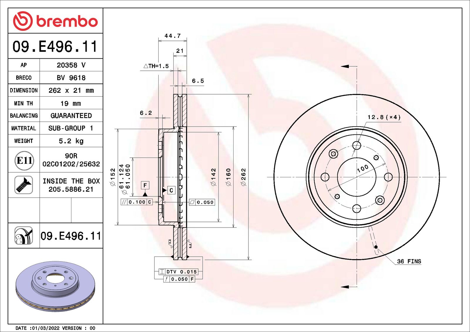 PRIME UV Coated Front Disc Brake Rotor - 09.E496.11_01