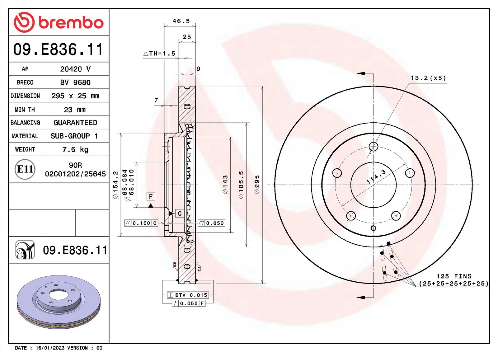 PRIME UV Coated Front Disc Brake Rotor - 09.E836.11_02