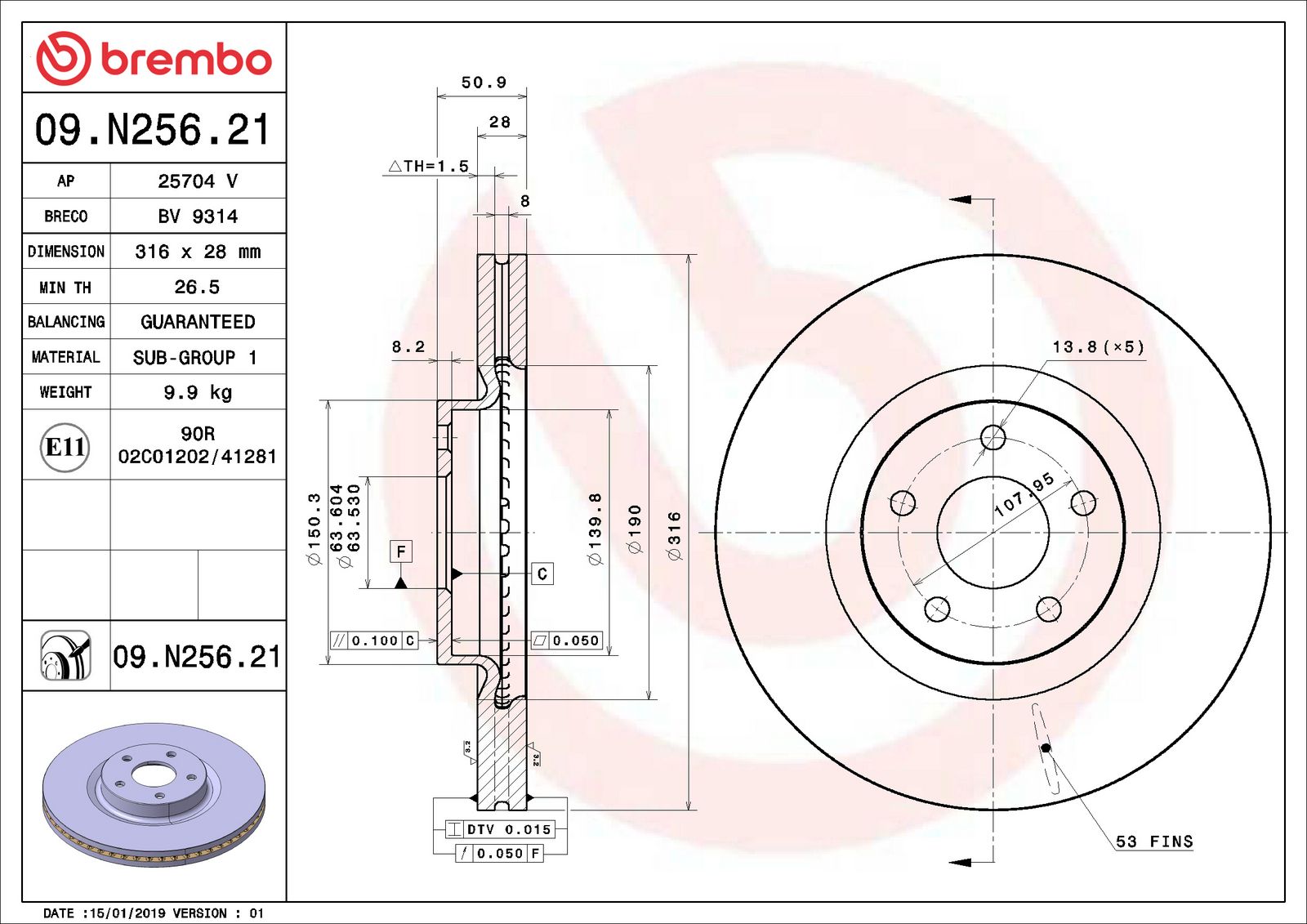 PRIME UV Coated Front Disc Brake Rotor - 09.N256.21_06