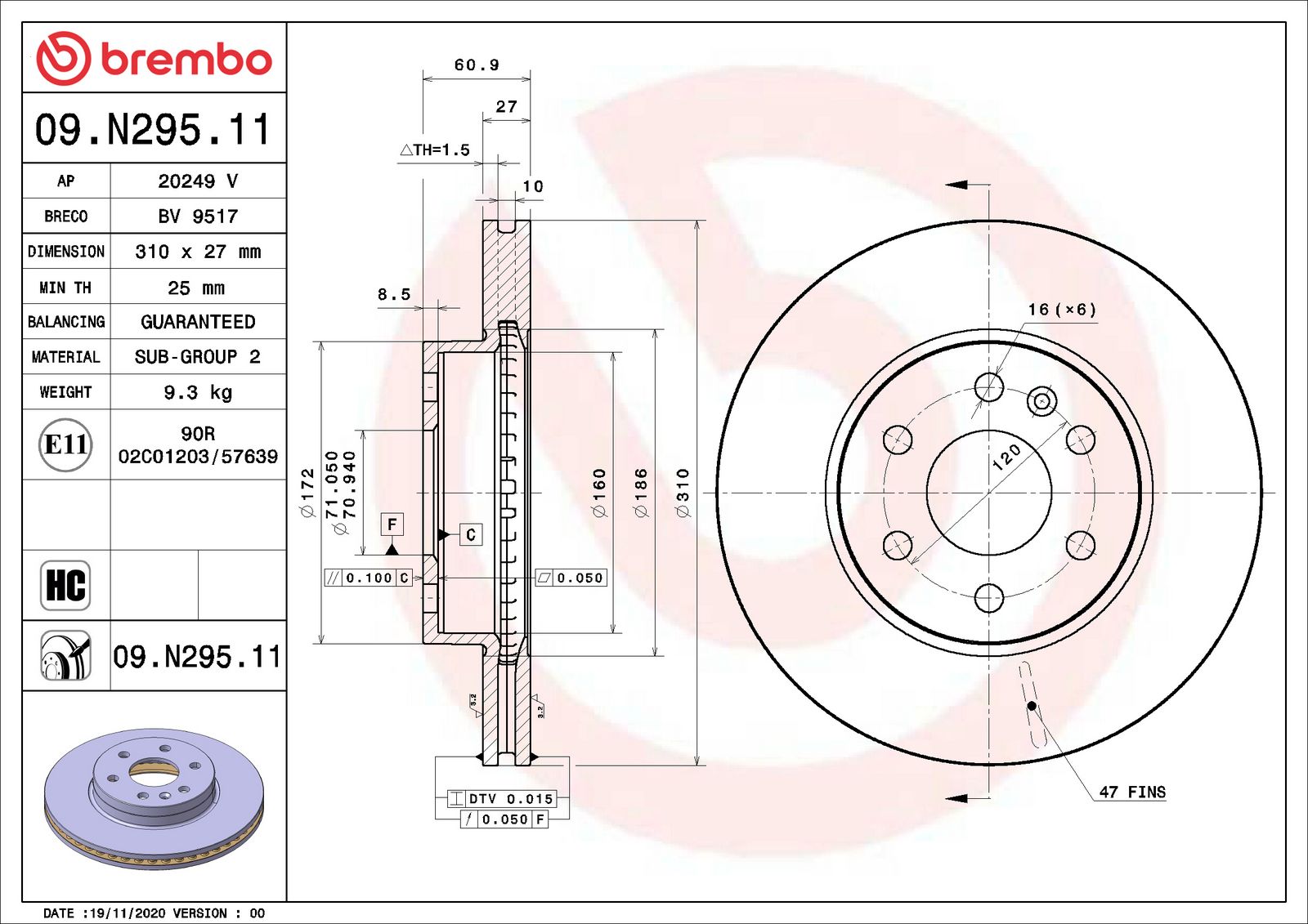 PRIME UV Coated Front Disc Brake Rotor - 09.N295.11_06