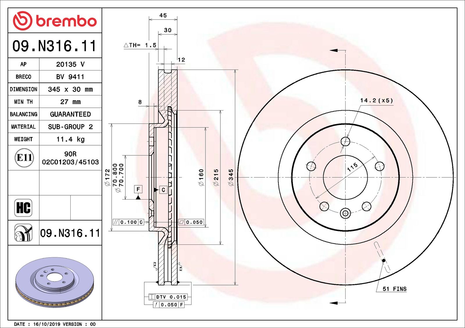 PRIME UV Coated Front Disc Brake Rotor - 09.N316.11_02