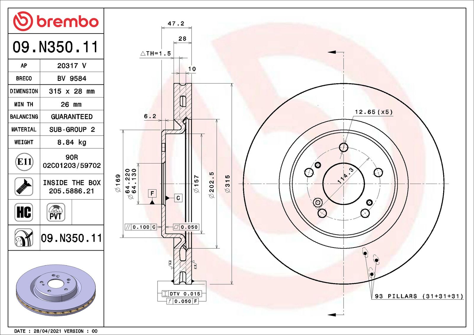 PRIME UV Coated Front Disc Brake Rotor - 09.N350.11_01