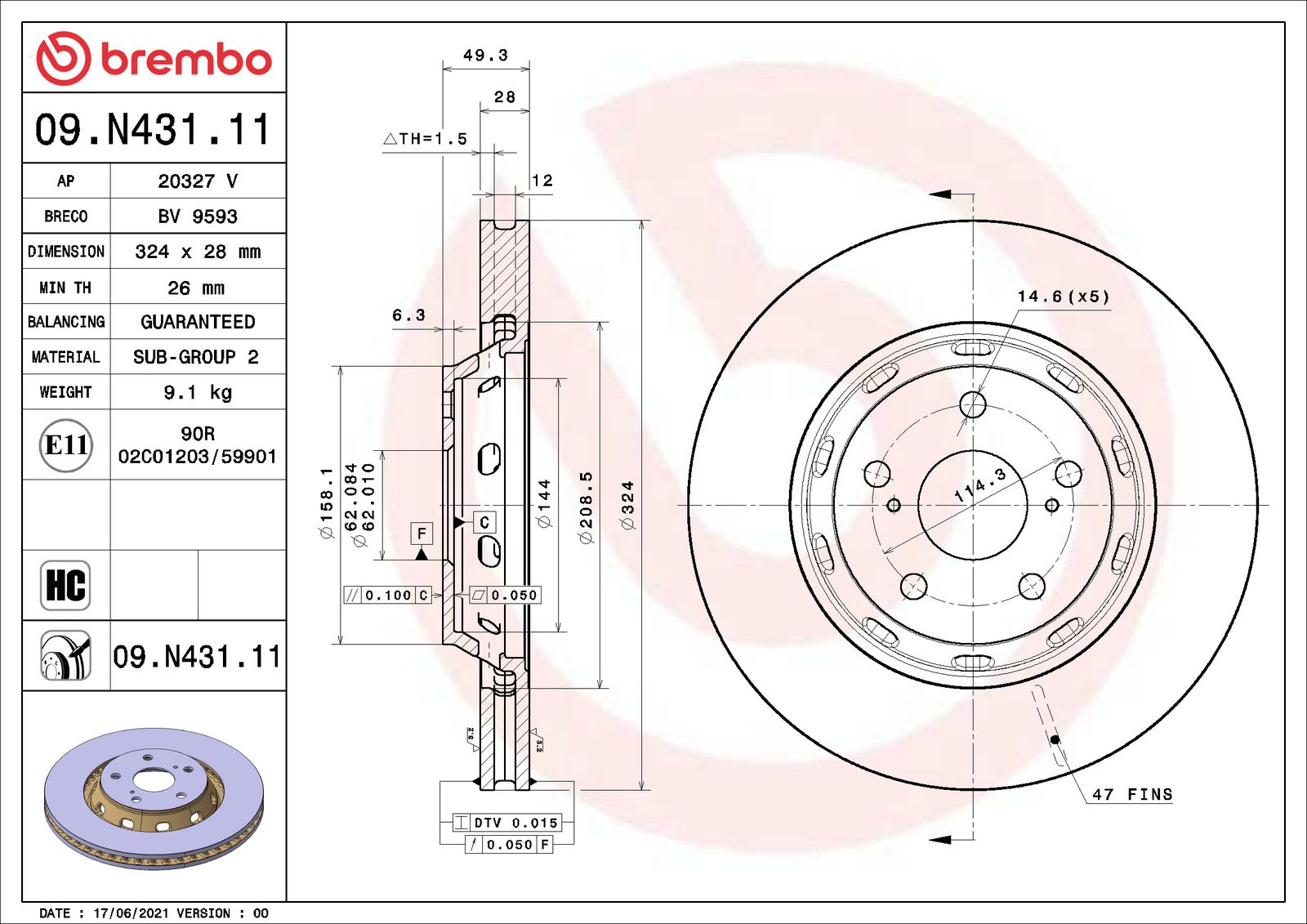 PRIME UV Coated Front Disc Brake Rotor - 09.N431.11_01