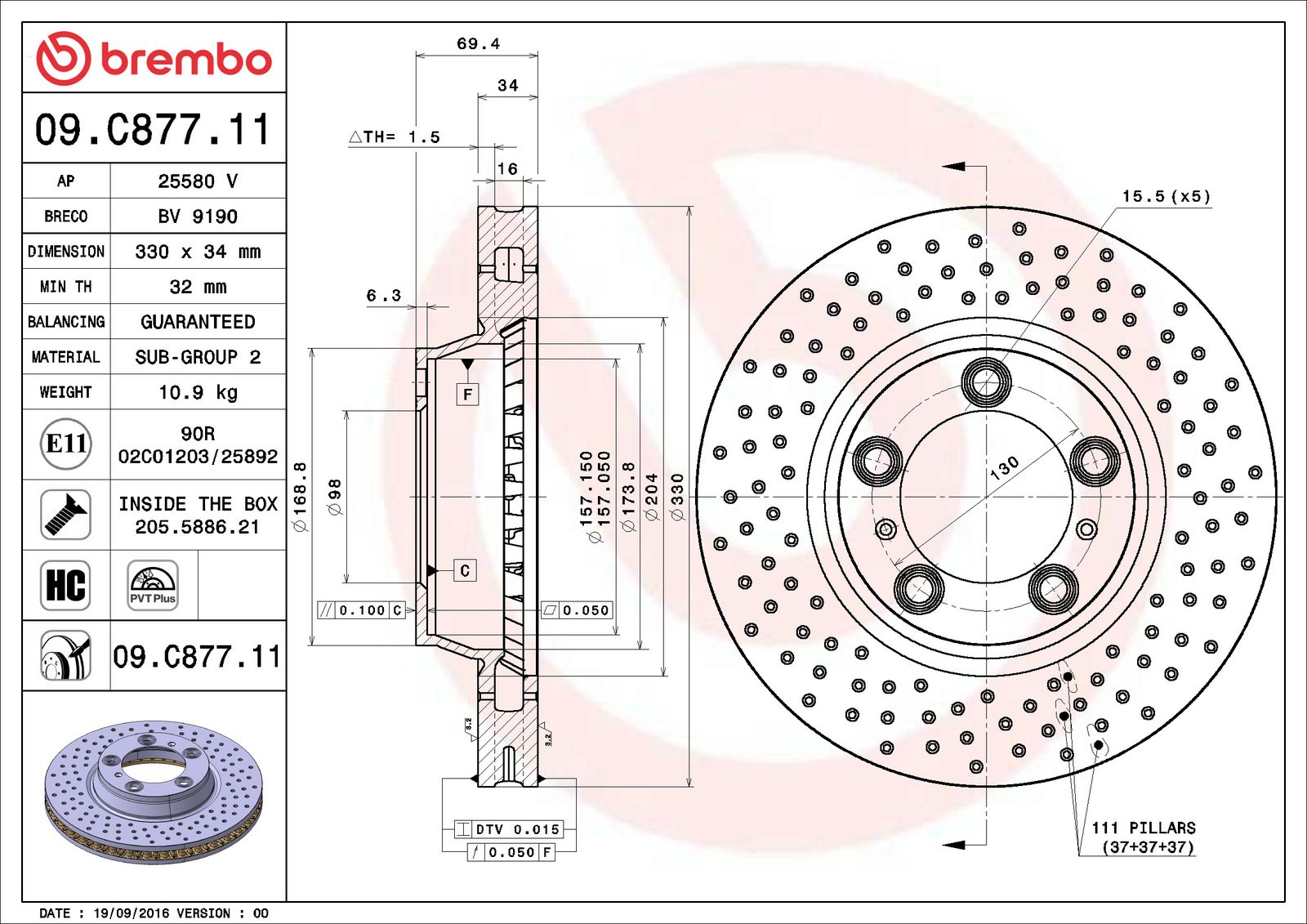 PRIME UV Coated Front Left Disc Brake Rotor - 09.C877.11_06