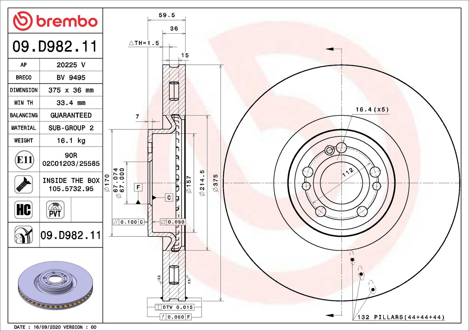 PRIME UV Coated Front Left Disc Brake Rotor - 09.D982.11_02