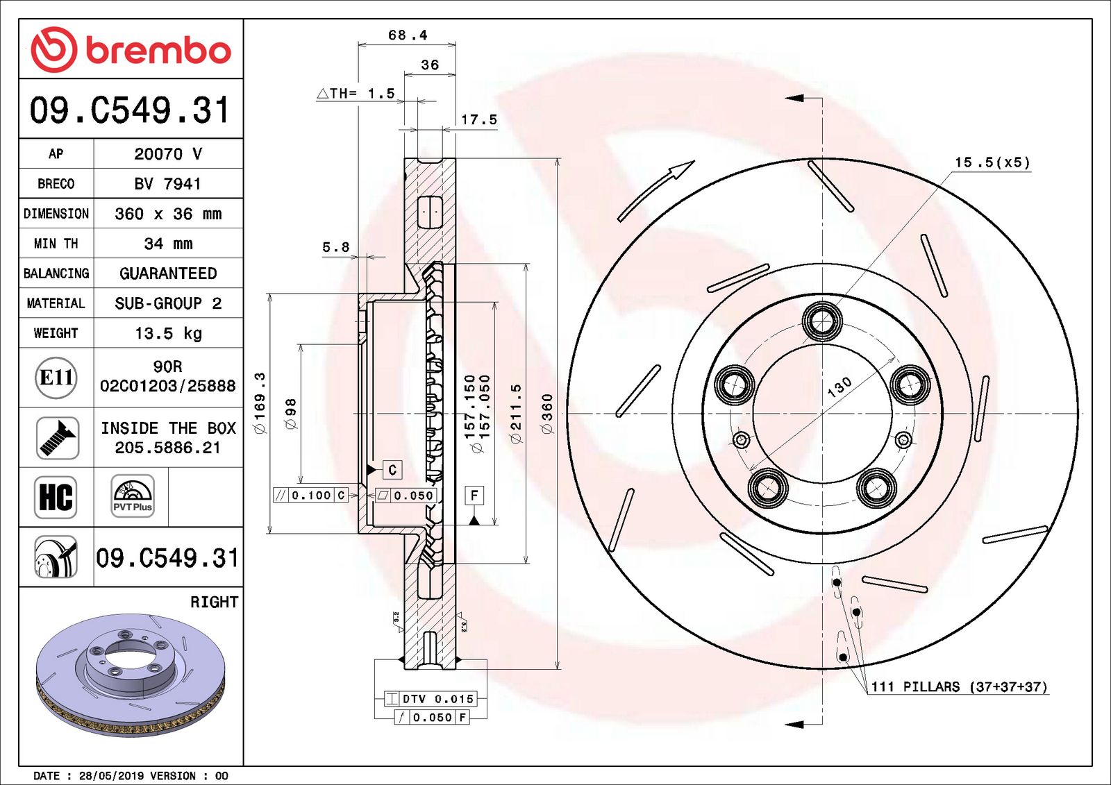 PRIME UV Coated Front Right Disc Brake Rotor - 09.C549.31_02