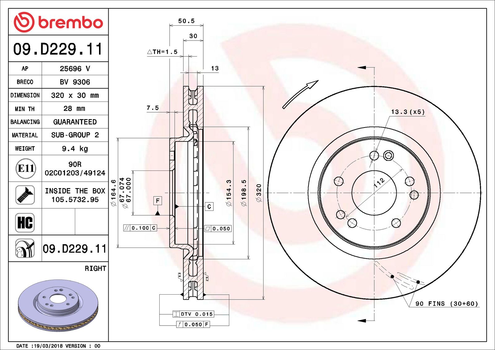 PRIME UV Coated Front Right Disc Brake Rotor - 09.D229.11_06