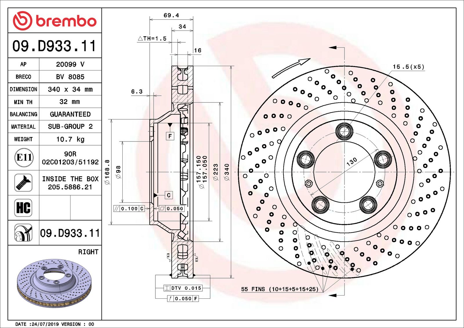 PRIME UV Coated Front Right Disc Brake Rotor - 09.D933.11_06
