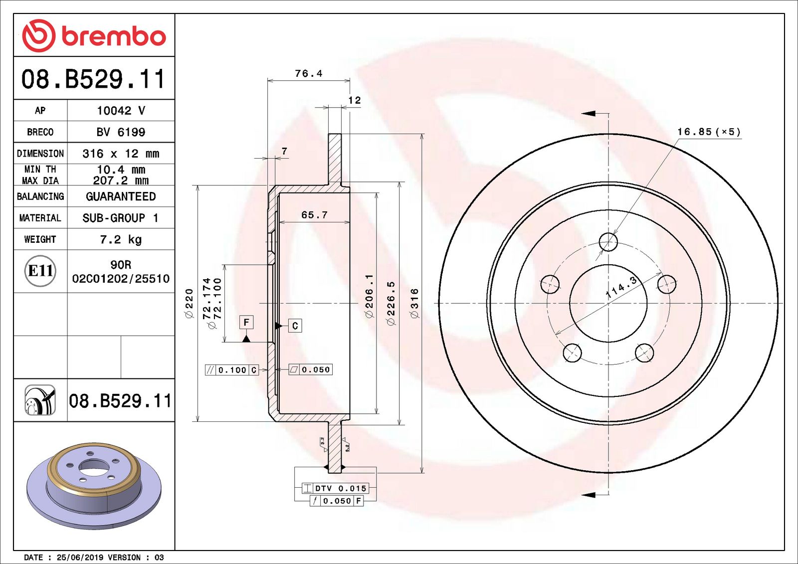 PRIME UV Coated Rear Disc Brake Rotor - 08.B529.11_06