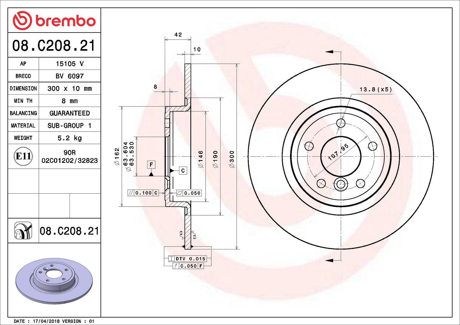 PRIME UV Coated Rear Disc Brake Rotor - 08.C208.21_01