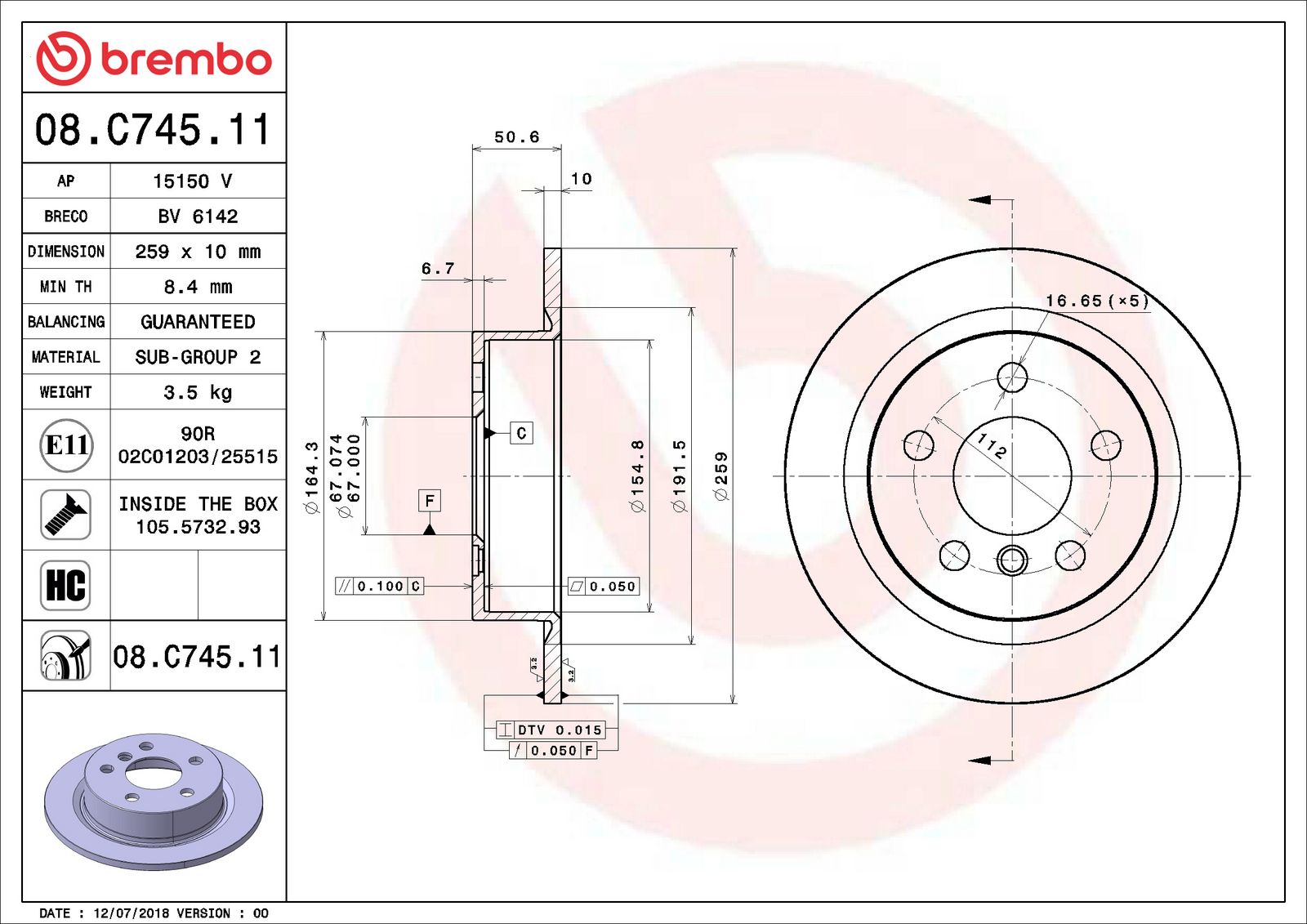 PRIME UV Coated Rear Disc Brake Rotor - 08.C745.11_07