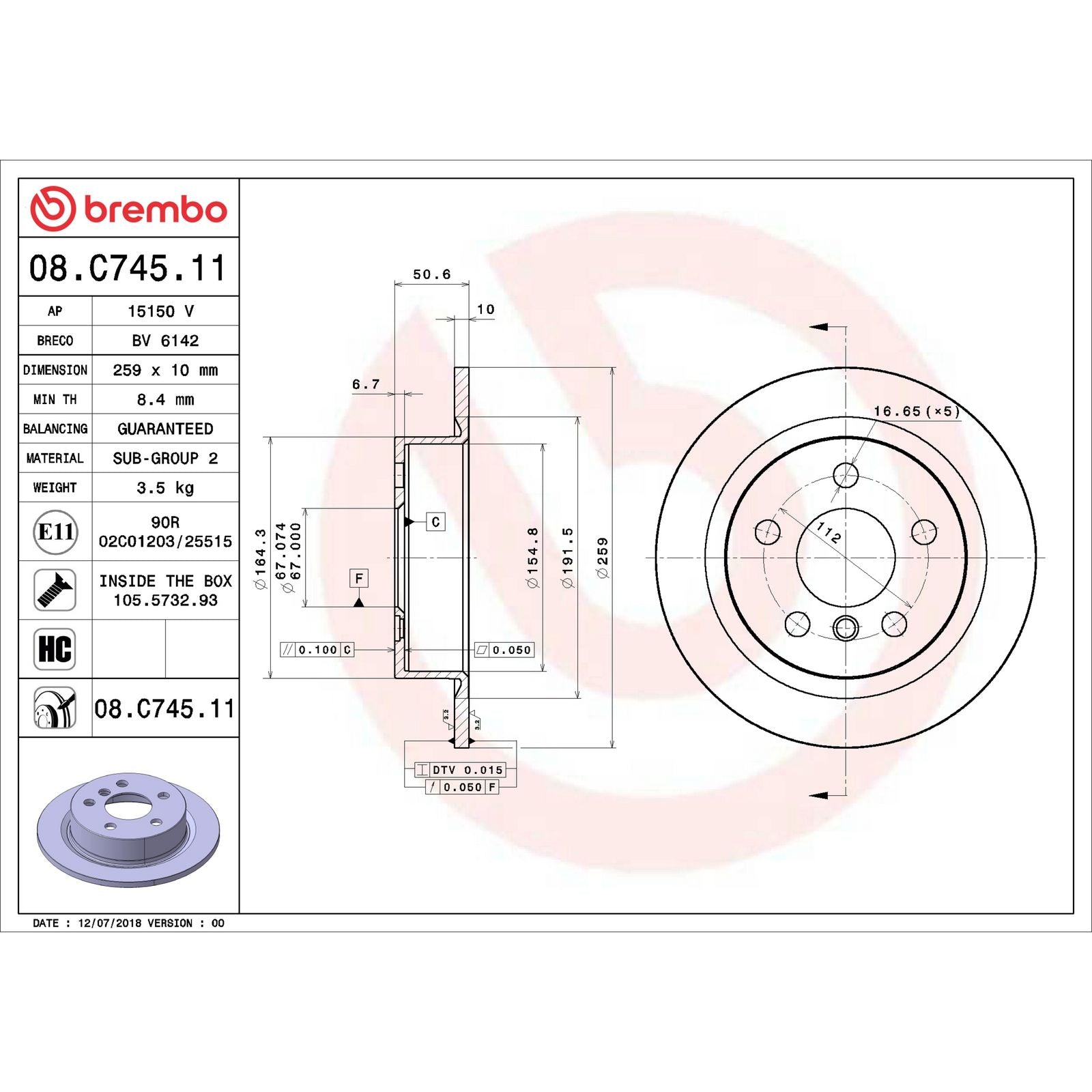 PRIME UV Coated Rear Disc Brake Rotor - 08.C745.11_07